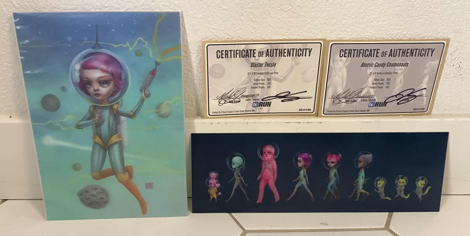Photo 1 of ATOMIC CANDY COSMONAUTS BY MAB GRAVES LENTICULAR HOLOGRAPH ARTWORK LIMITED EDITION TO 800 9" X 7" & 12" X 4"