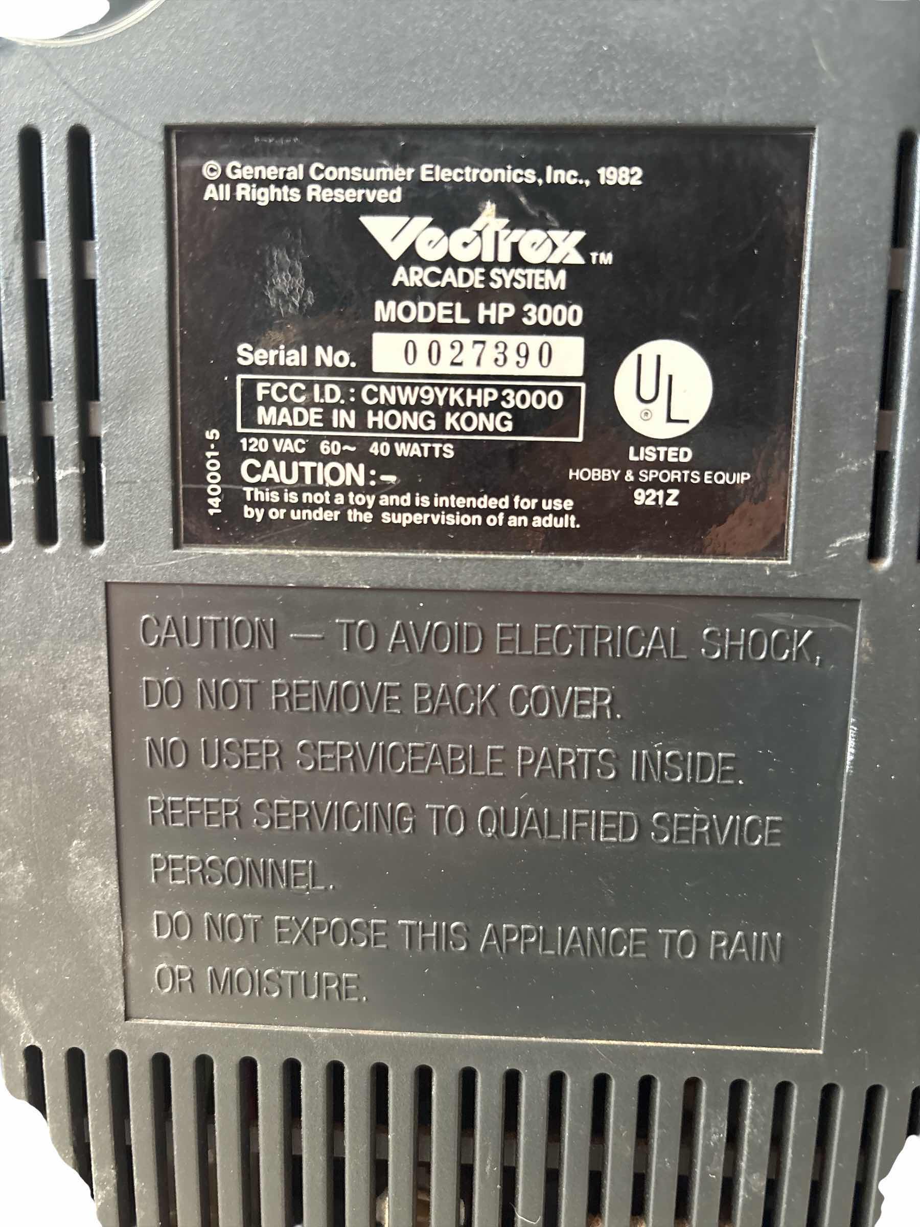 Photo 1 of VINTAGE VECTREX ARCADE SYSTEM MODEL HP 3000