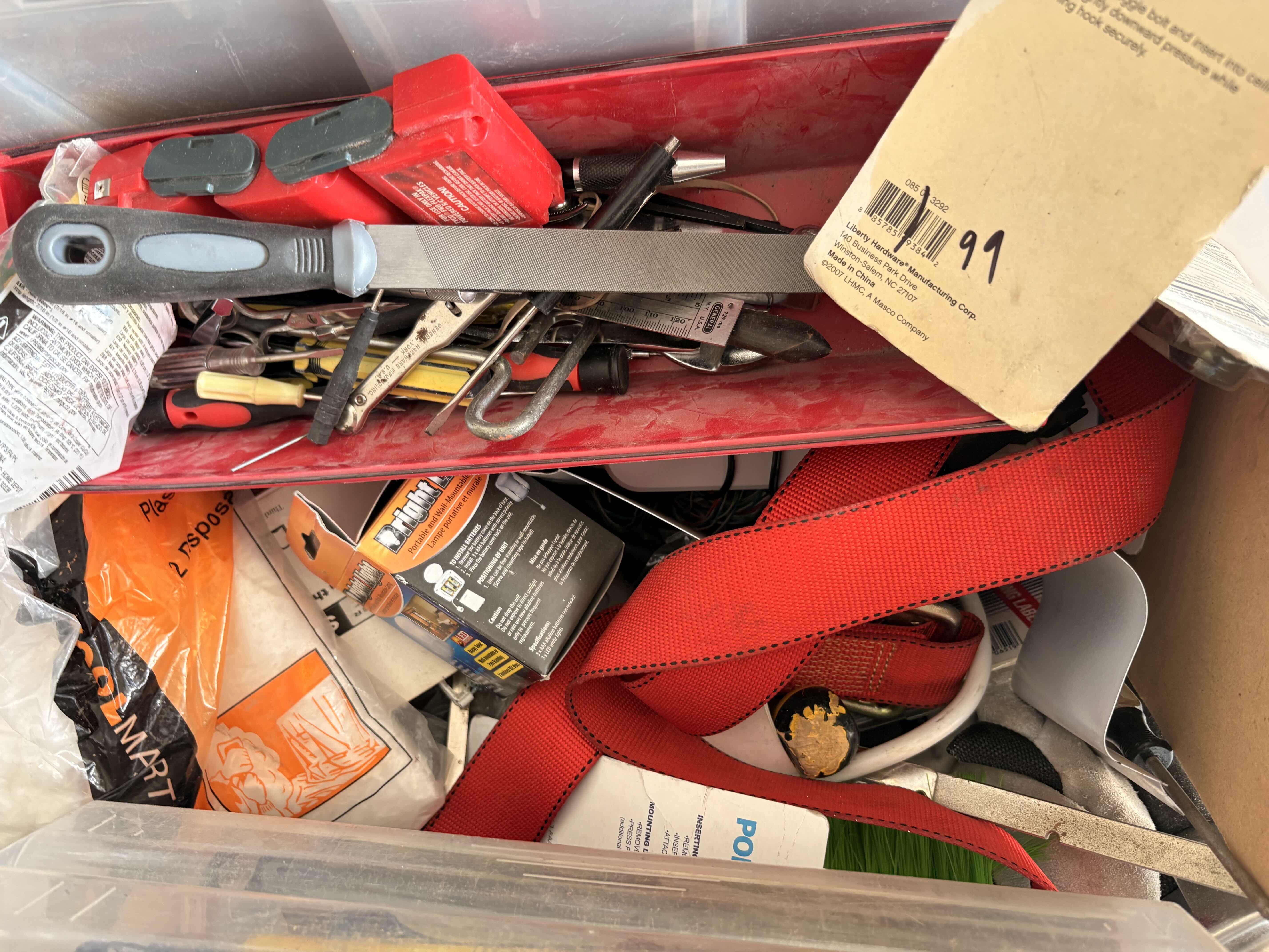 Photo 1 of CONTAINER OF TOOLS-ZIP TIES,HAND SAWS