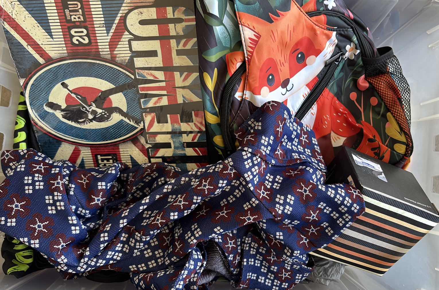Photo 1 of CONTAINER OF BAGS, TIES & SHIRTS