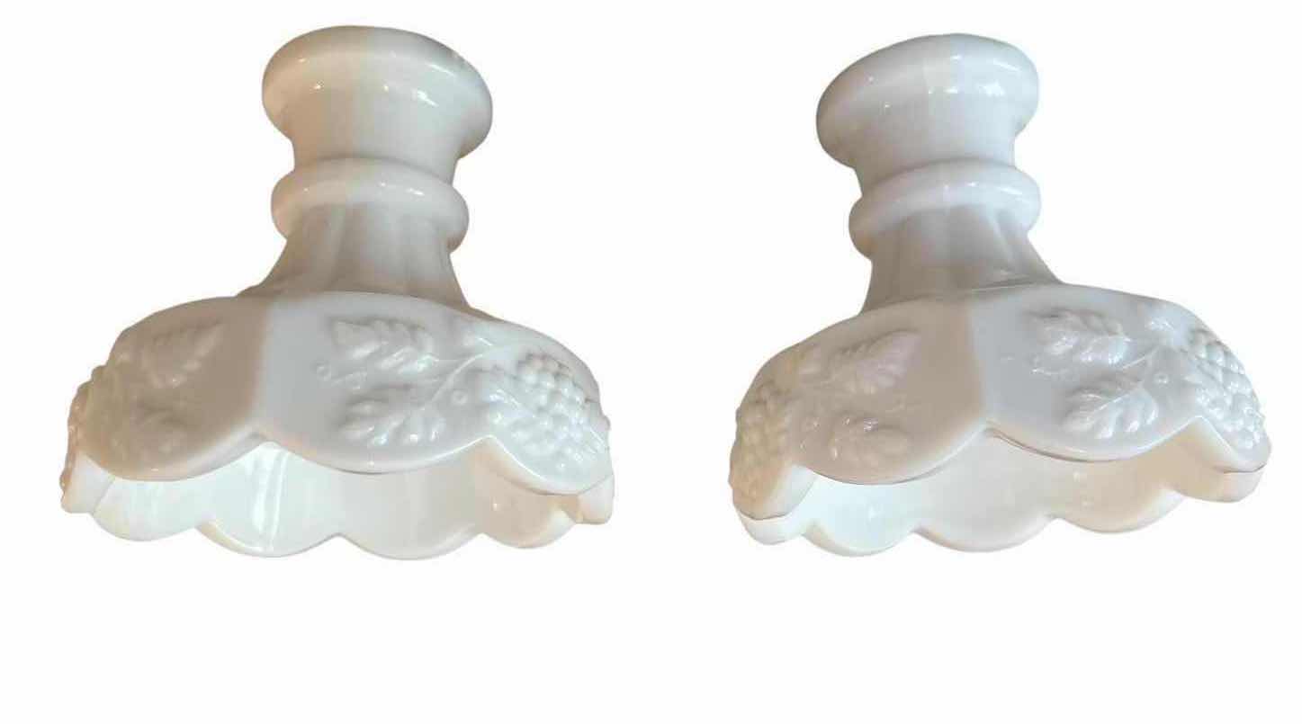 Photo 1 of (2)PCS WESTMORELAND MILK GLASS CANDLE HOLDERS H4”