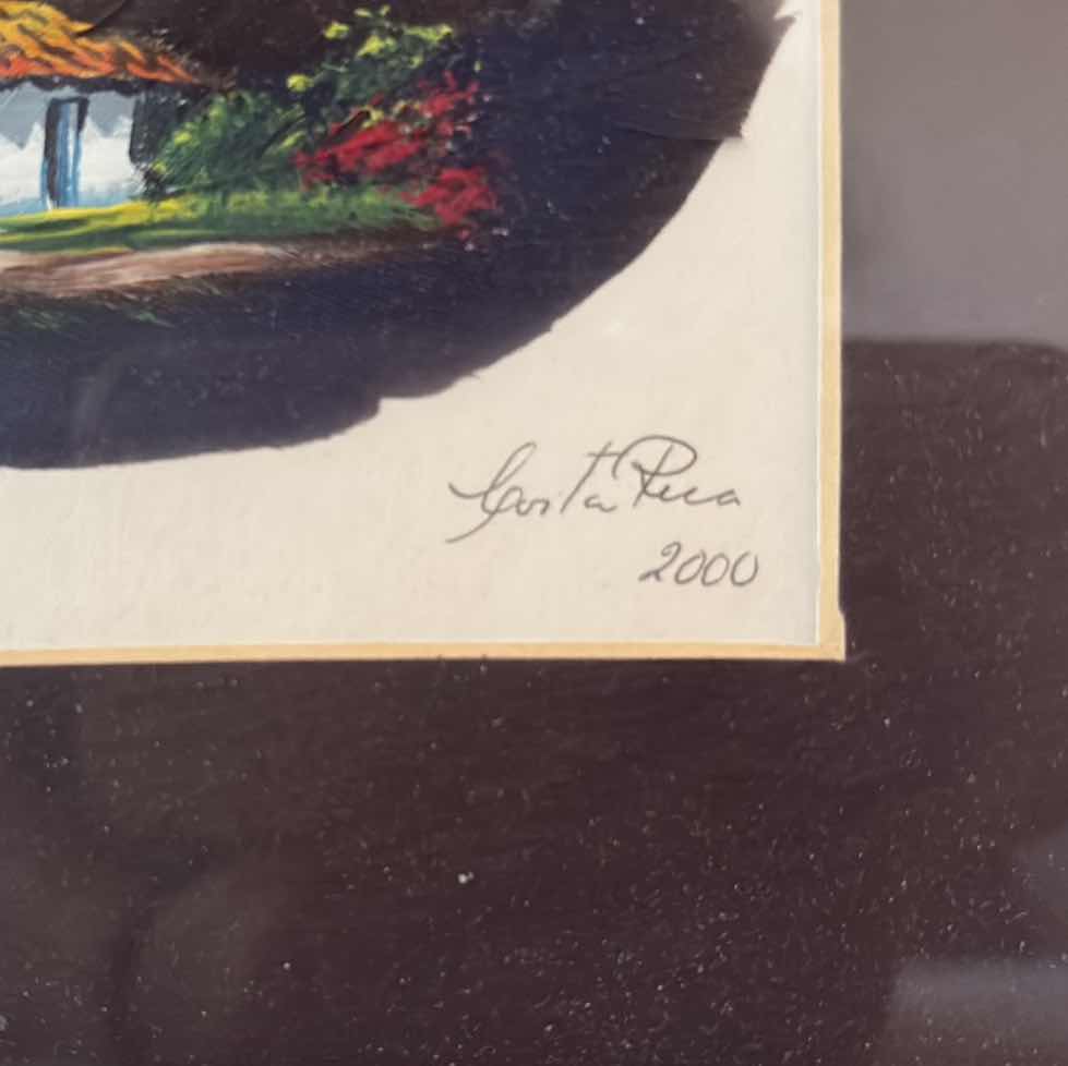 Photo 1 of FRAMED ARTWORK HAND-PAINTED FEATHER FOLK ART, SIGNED & DATED 2000 11”X8”
