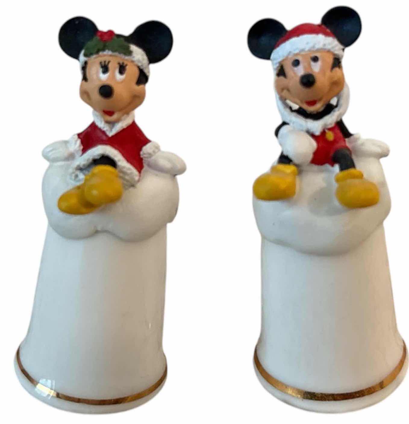 Photo 1 of (2)PCS VINTAGE DISNEY STERLING CLASSICS MICKEY & MINNIE CHRISTMAS BELL THIMBLE W ORIGINAL RECEIPT H2”