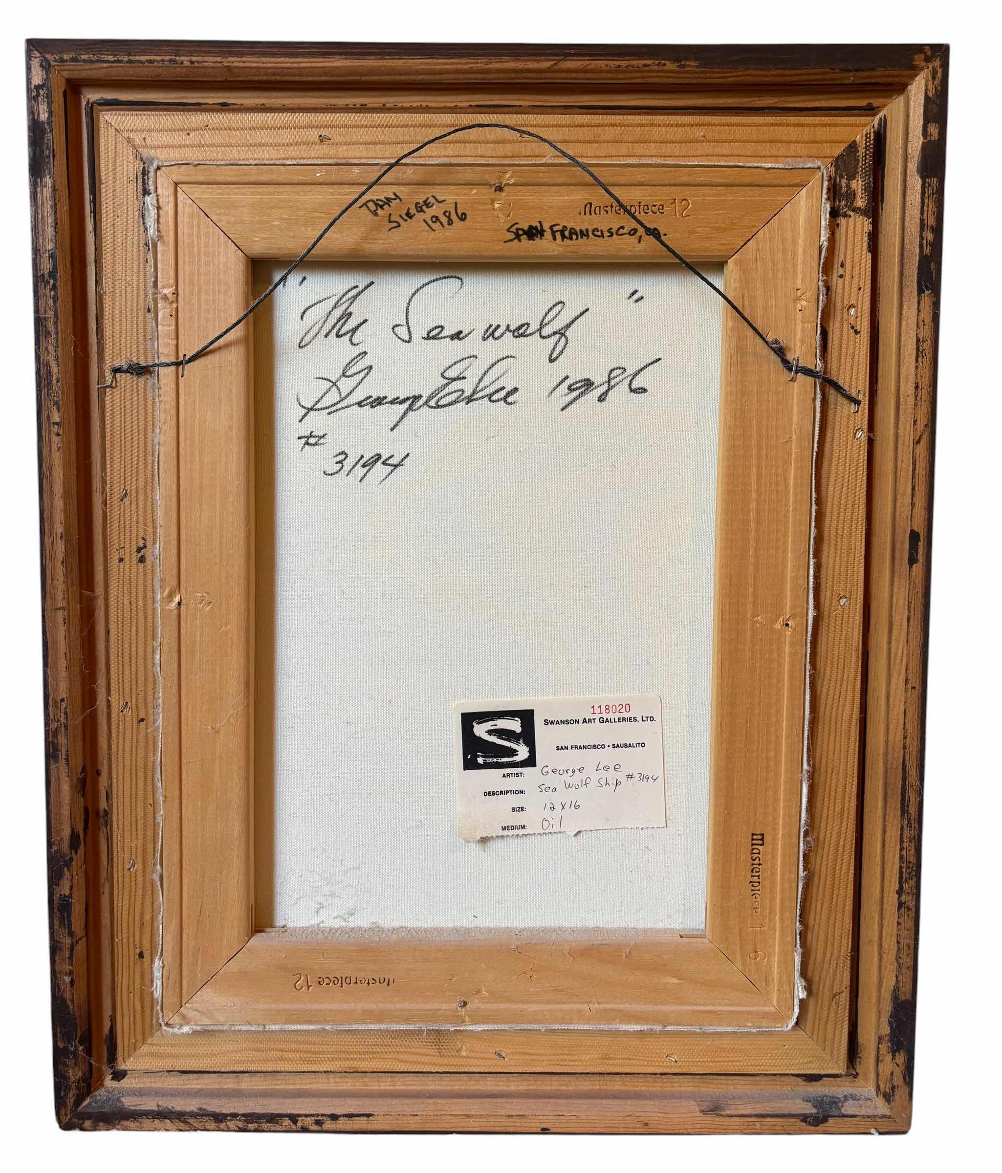 Photo 1 of SEA WOLF SHIP BY G LEE OIL PAINTING 17” X H21” WITH ORIGINAL PURCHASE RECEIPT & APPRAISAL LETTER ($700 IN 1986)