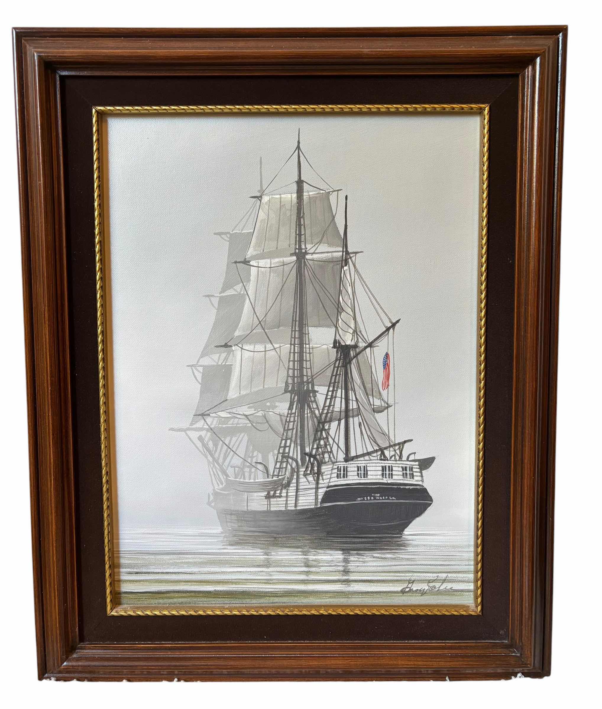 Photo 1 of SEA WOLF SHIP BY G LEE OIL PAINTING 17” X H21” WITH ORIGINAL PURCHASE RECEIPT & APPRAISAL LETTER ($700 IN 1986)
