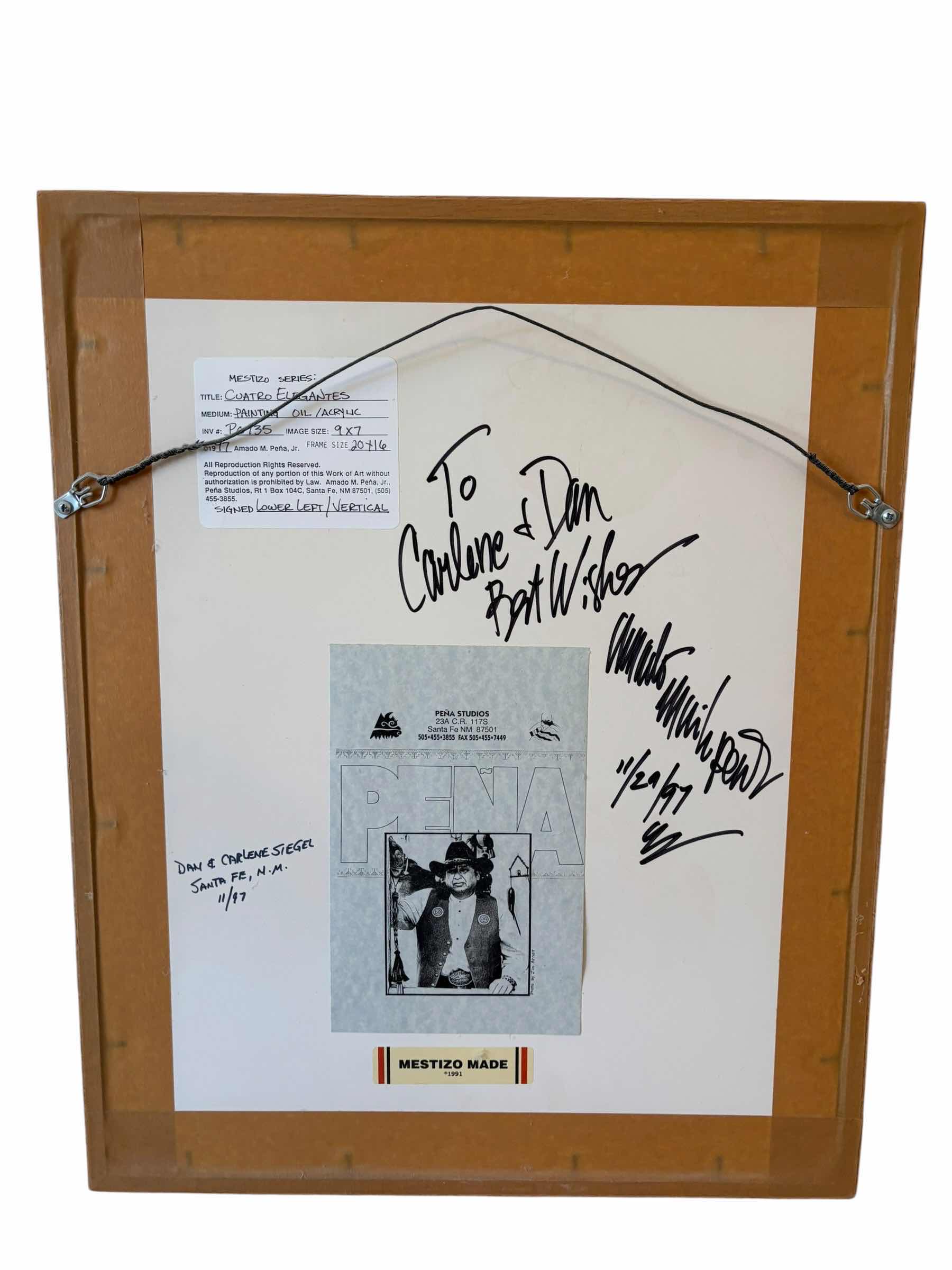 Photo 1 of MESTIZO SERIES: CUATRO ELEGANTES BY AMADO M PEÑA JR 17” X H21” OIL/ACRYLIC WITH ORIGINAL PURCHASE RECEIPT & APPRAISAL