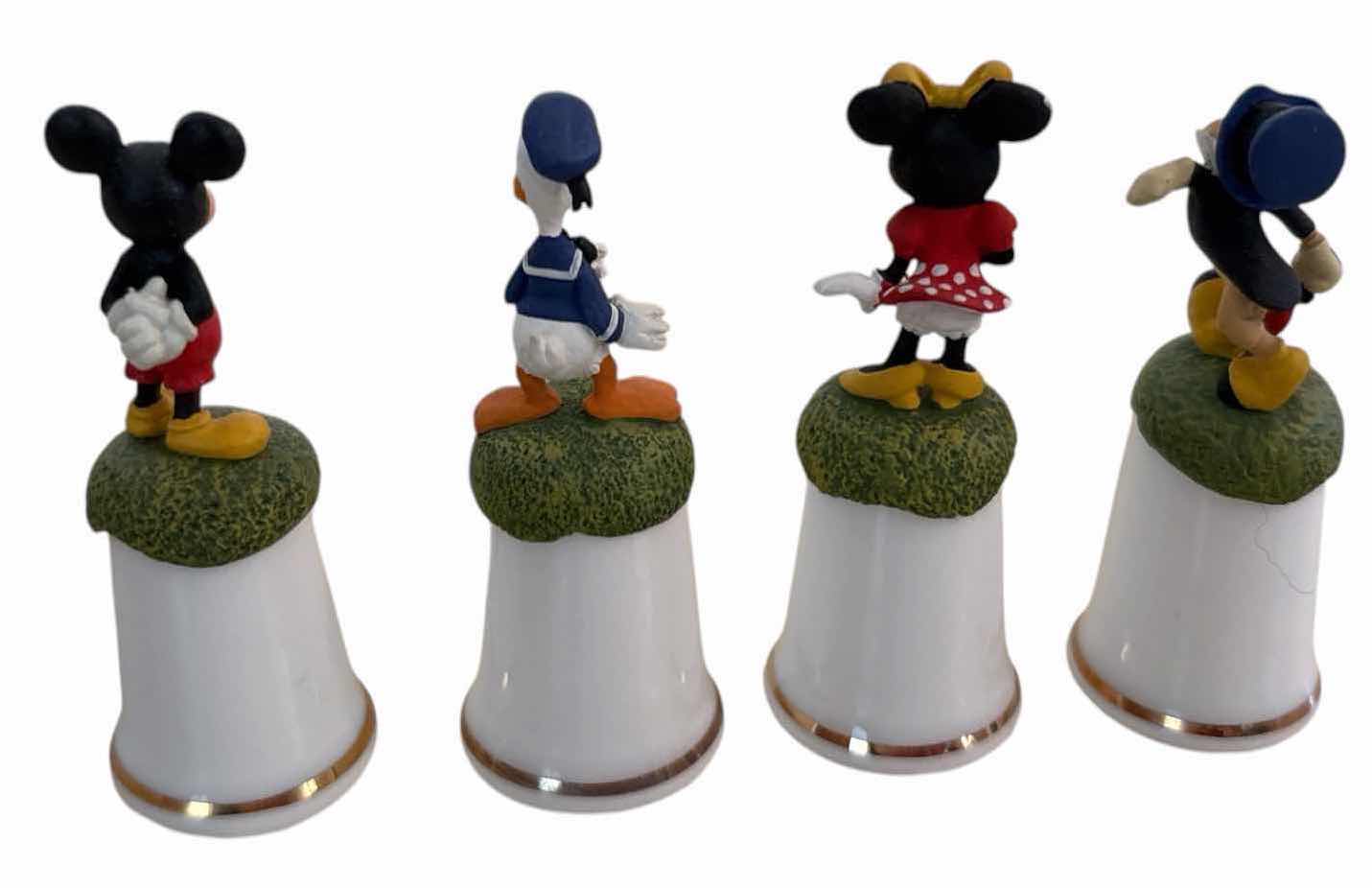 Photo 1 of (4)PCS VINTAGE DISNEY THIMBLES- MICKEY, DONALD DUCK, MINNIE, & JIMINY CRICKET W ORIGINAL RECEIPT H2.25”