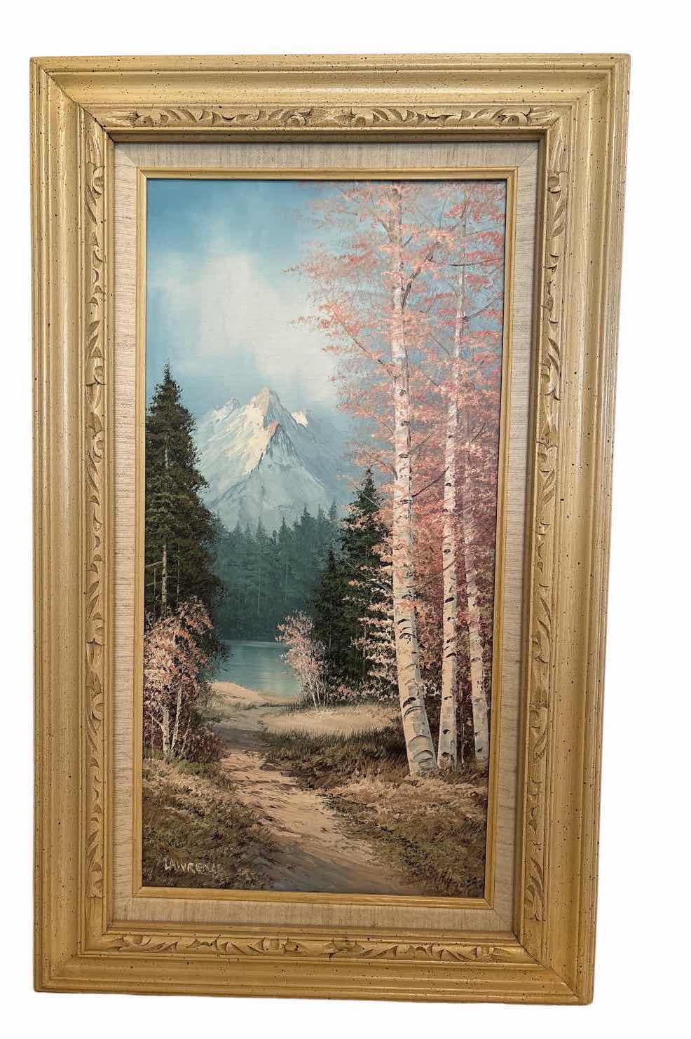 Photo 1 of FRAMED ARTWORK ORIGINAL MOUNTAIN LANDSCAPE OIL PAINTING SIGNED BY LAWRENCE 18.5”X30.5”