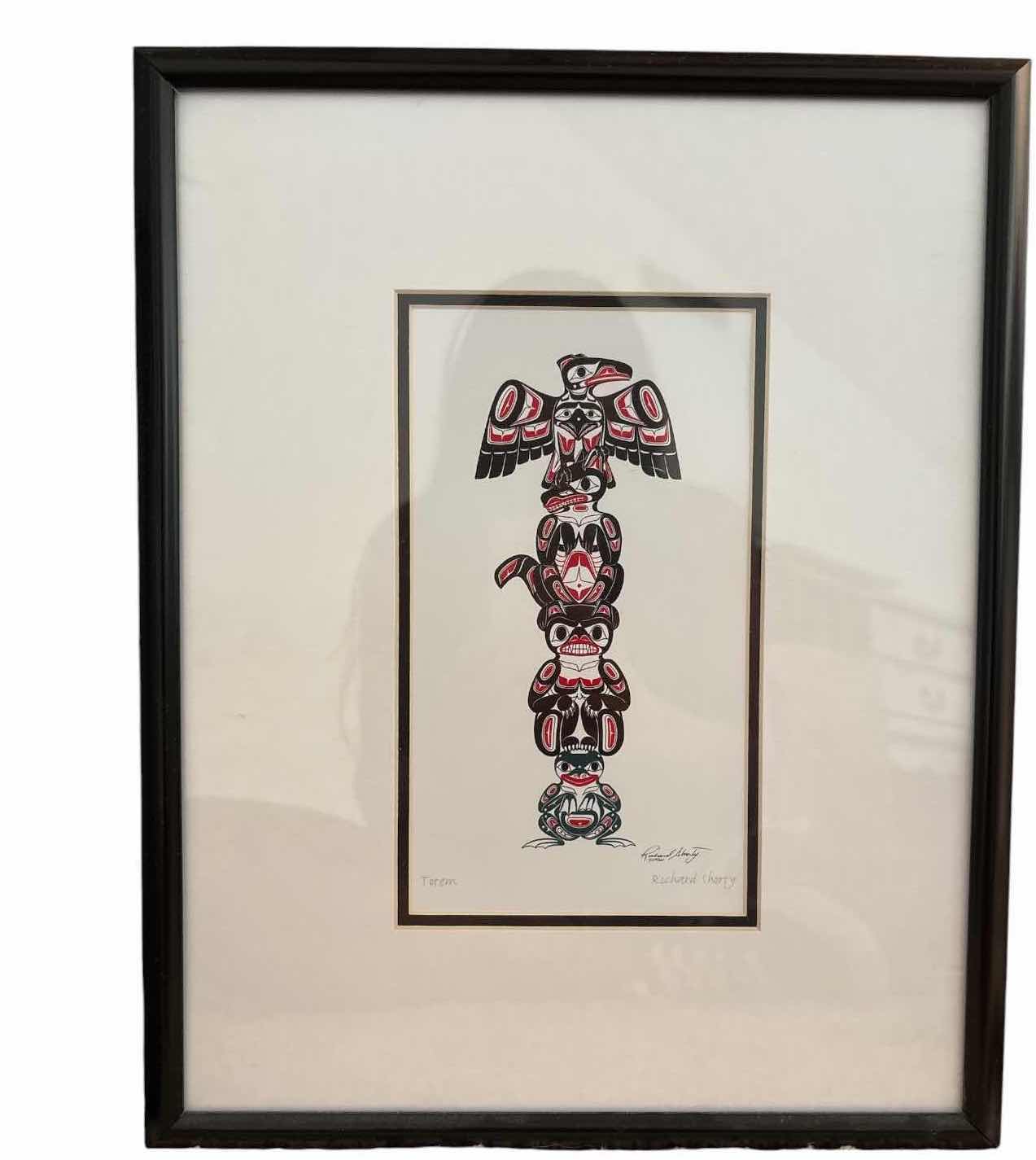 Photo 1 of FRAMED ARTWORK RICHARD SHORTY “TOTEM” NORTHWEST COAST STYLE ART PRINT SIGNED 11.5”X15”