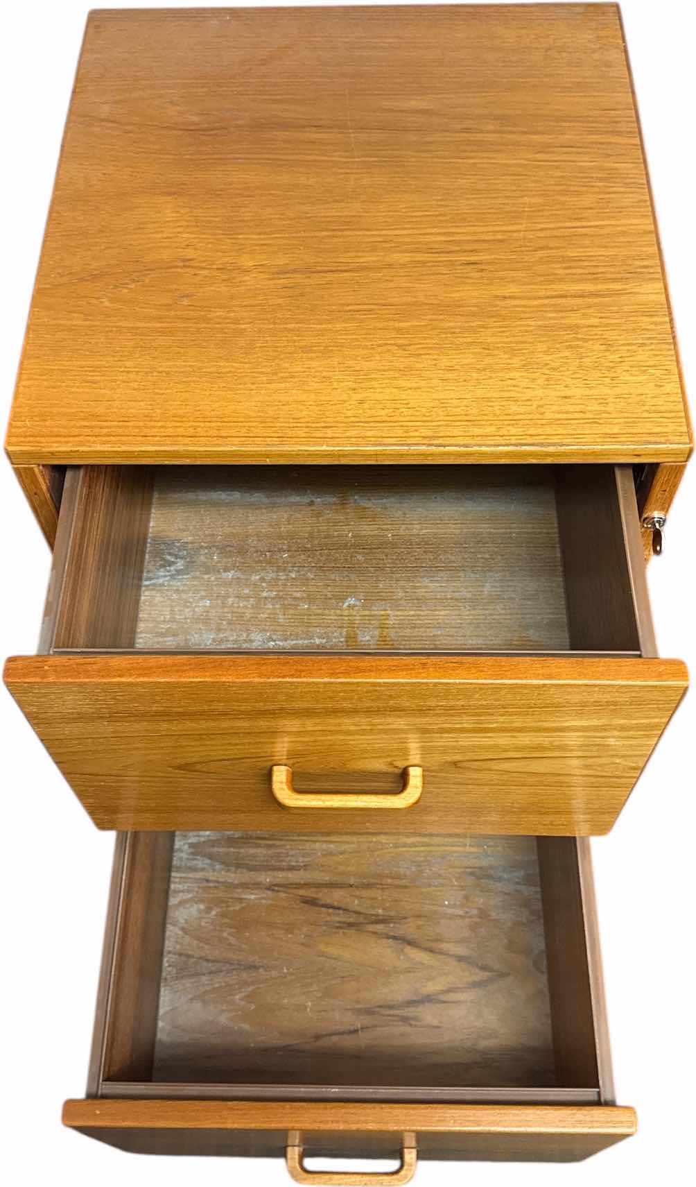 Photo 1 of 2 DRAWER TEAKWOOD FILING CABINET WITH LOCK AND KEY
18.5” X 19” X H27”