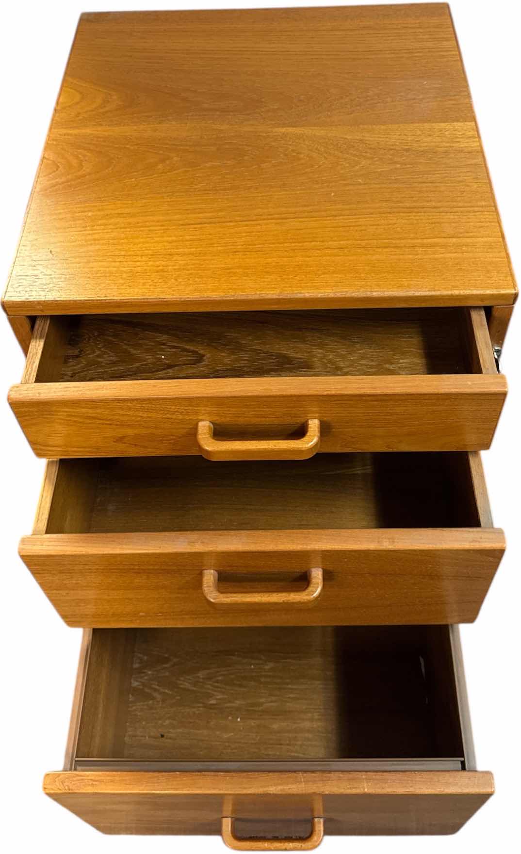 Photo 1 of 3 DRAWER TEAKWOOD FILING CABINET WITH LOCK AND KEY
18.5” X 19” X H27”