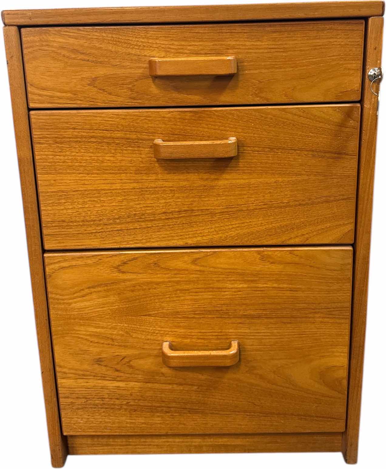 Photo 1 of 3 DRAWER TEAKWOOD FILING CABINET WITH LOCK AND KEY
18.5” X 19” X H27”