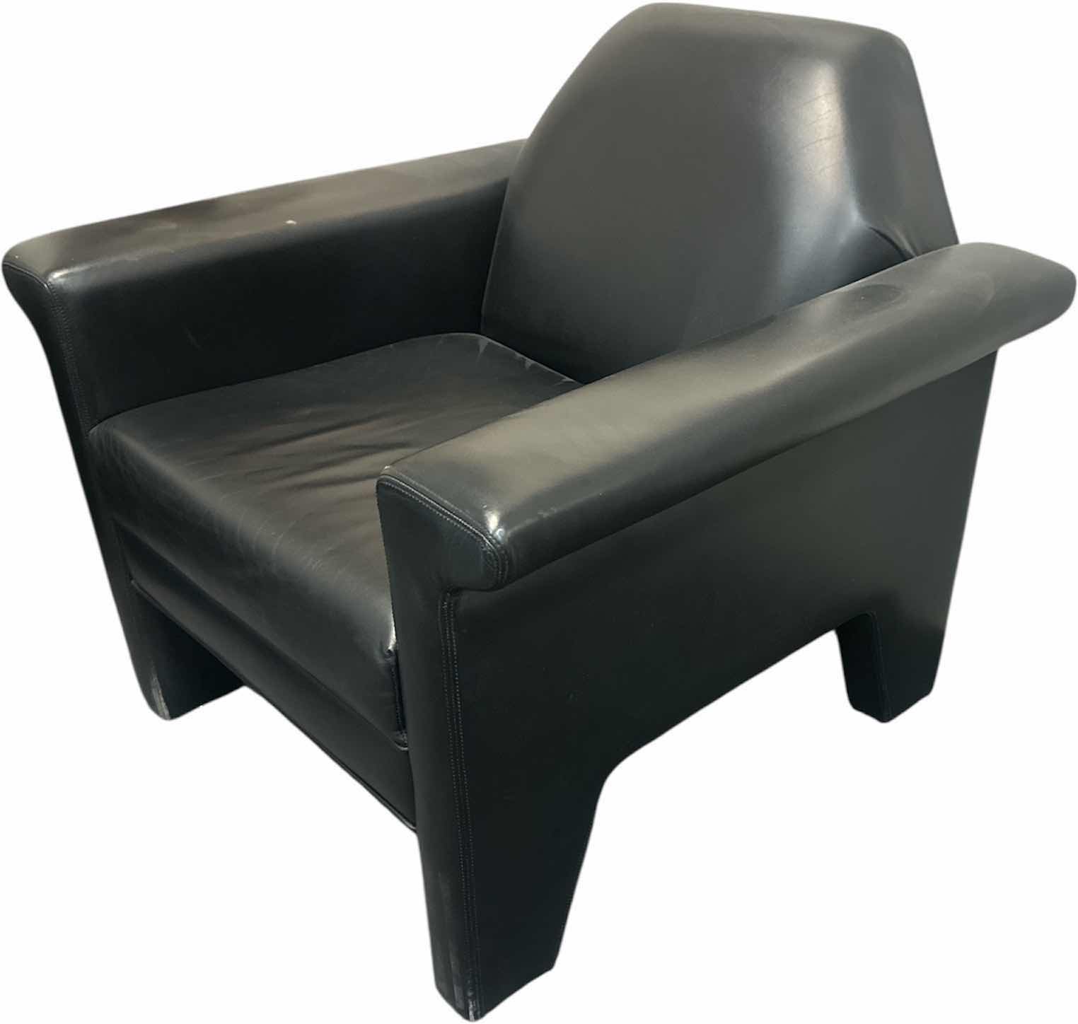 Photo 1 of BLACK LEATHER ARMCHAIR 
34.25” X 31” X 31” H