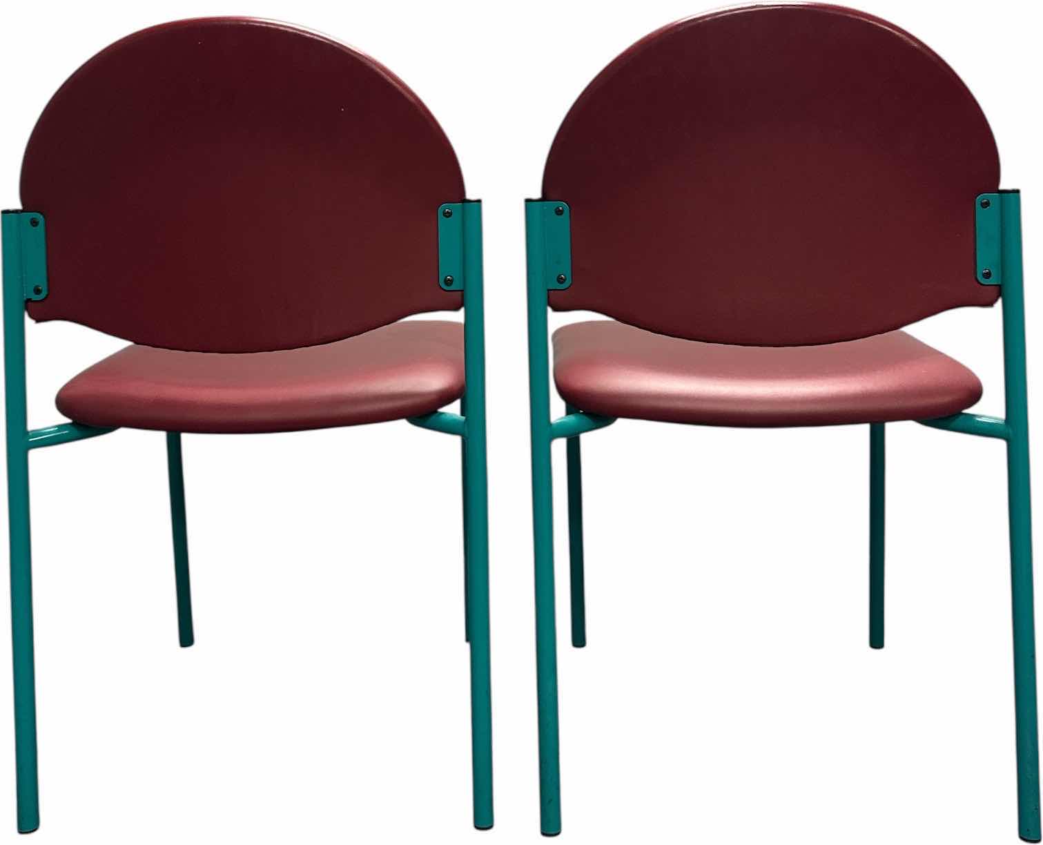 Photo 1 of 2- ARMLESS GUEST CHAIRS FAUX LEATHER RED/TEAL
18” X 18” X H32”
