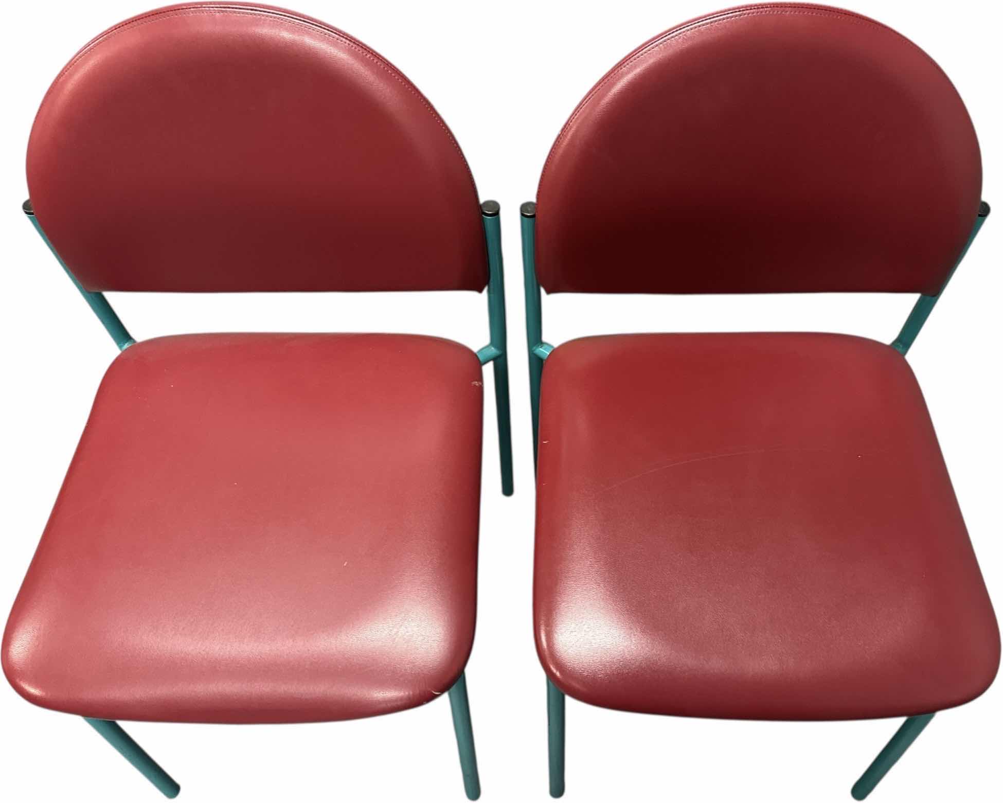 Photo 1 of 2- ARMLESS GUEST CHAIRS FAUX LEATHER RED/TEAL
18” X 18” X H32”