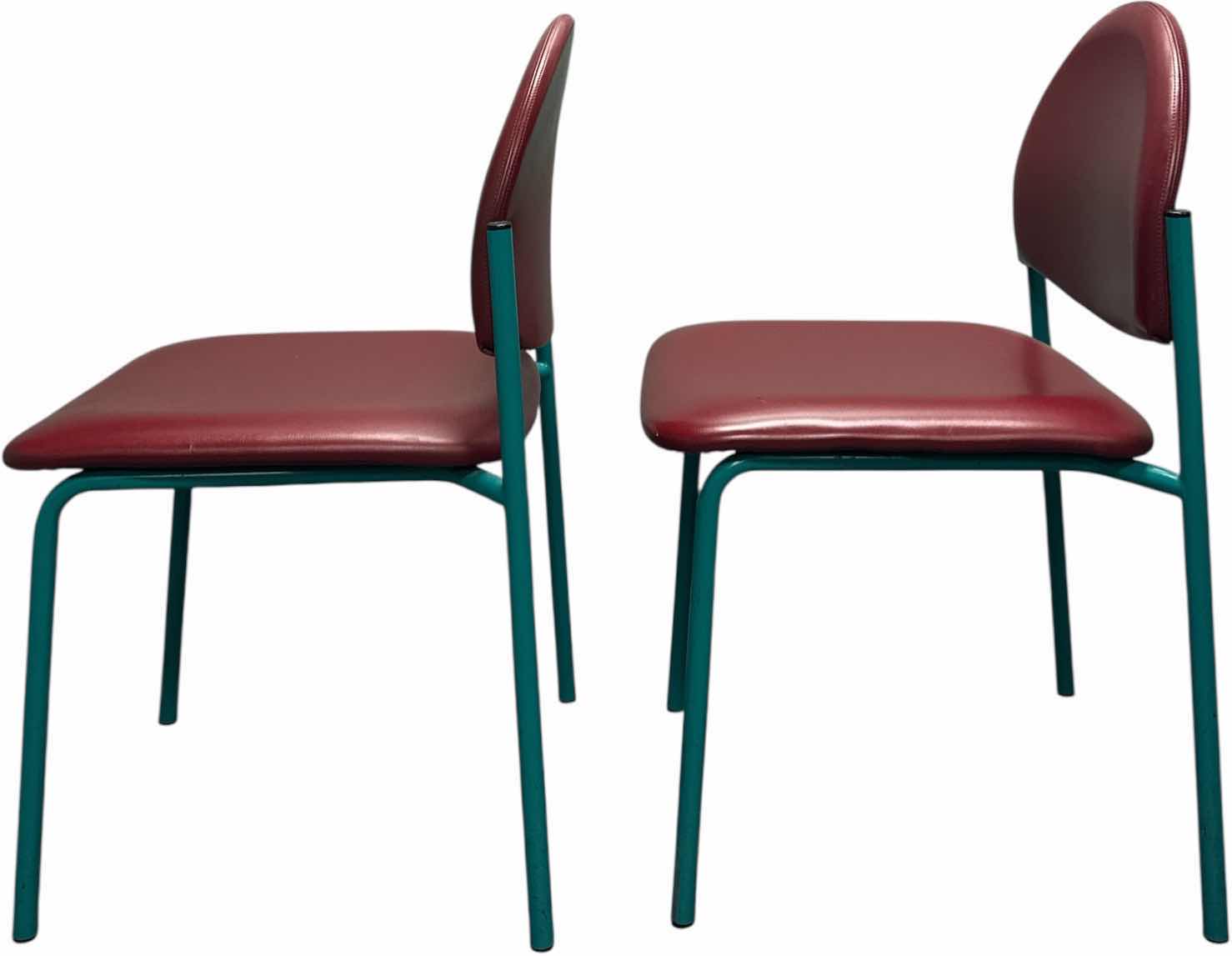 Photo 1 of 2- ARMLESS GUEST CHAIRS FAUX LEATHER RED/TEAL
18” X 18” X H32”