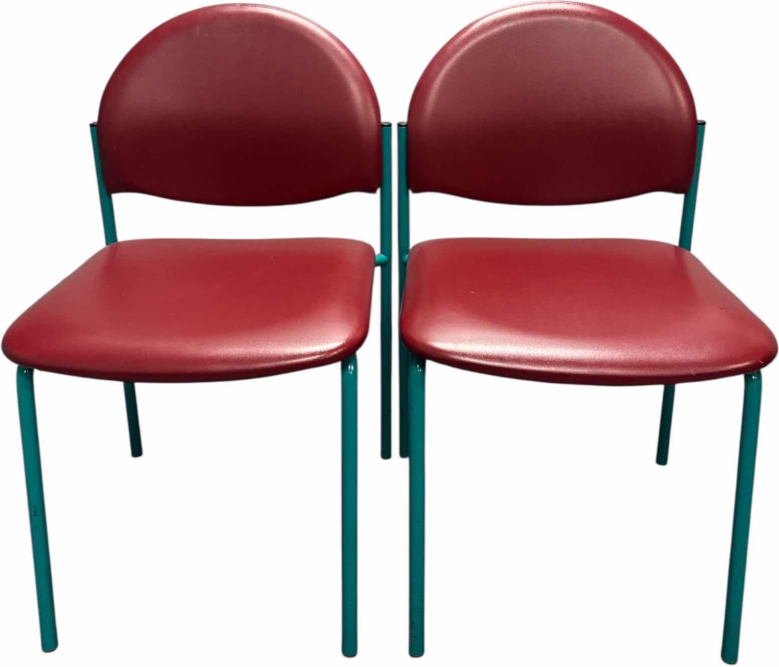 Photo 1 of 2- ARMLESS GUEST CHAIRS FAUX LEATHER RED/TEAL
18” X 18” X H32”
