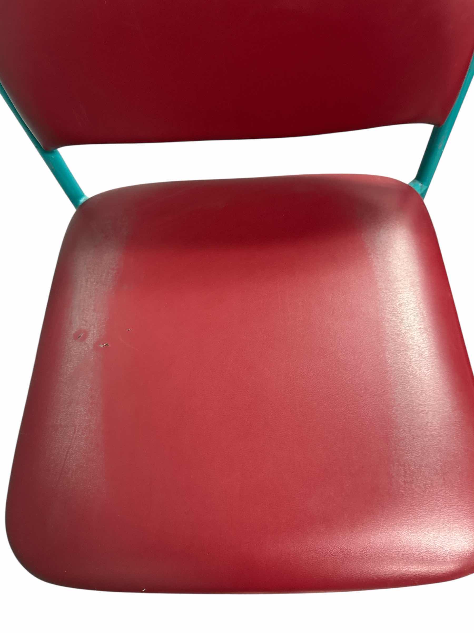 Photo 1 of 2- ARMLESS GUEST CHAIRS FAUX LEATHER RED/TEAL
18” X 18” X H32”
