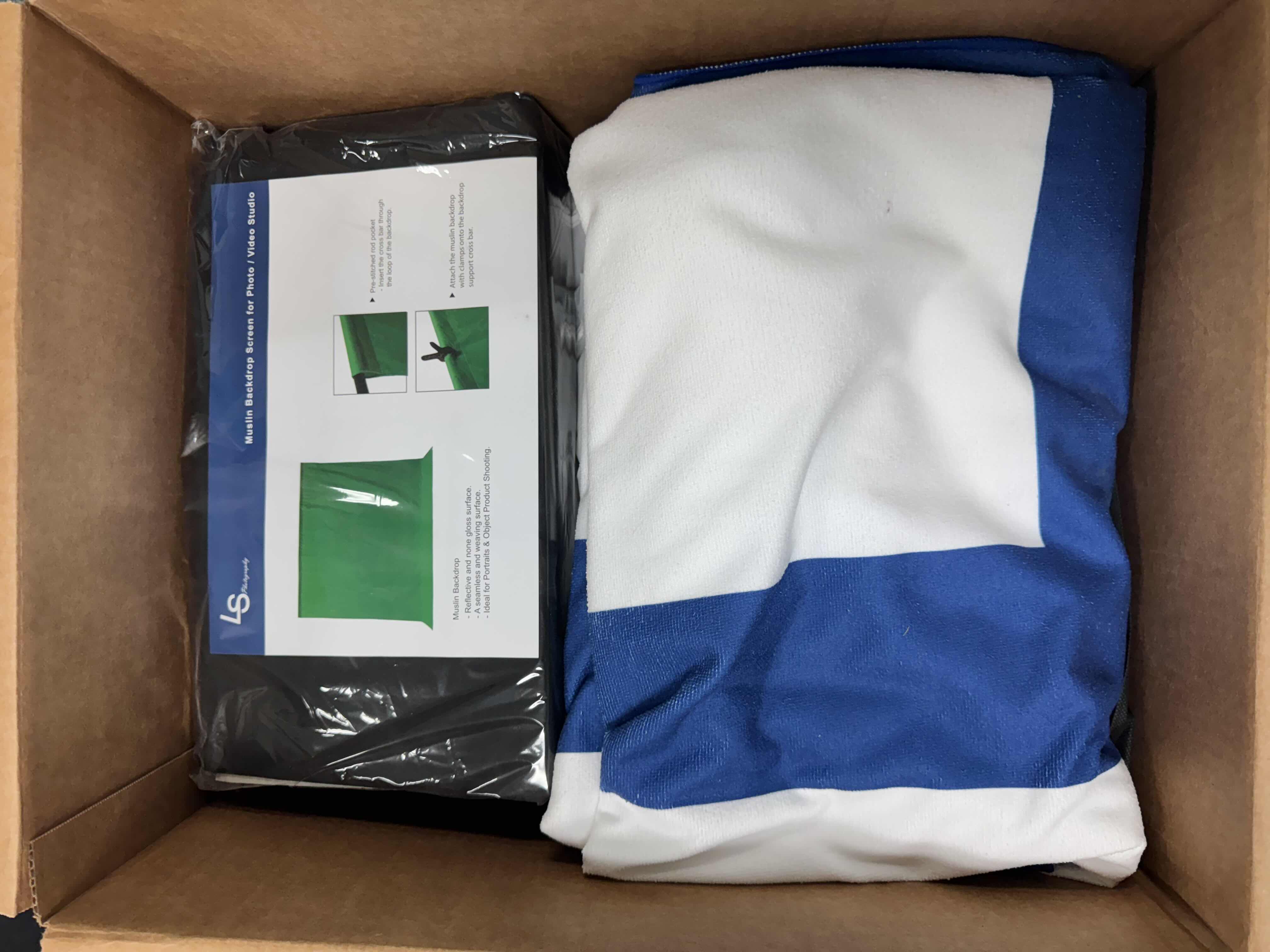 Photo 2 of BOX OF ASSORTED BACKDROP SCREENS FOR PHOTOGRAPHY 
BOX SIZE 
22” X 17” X H12”