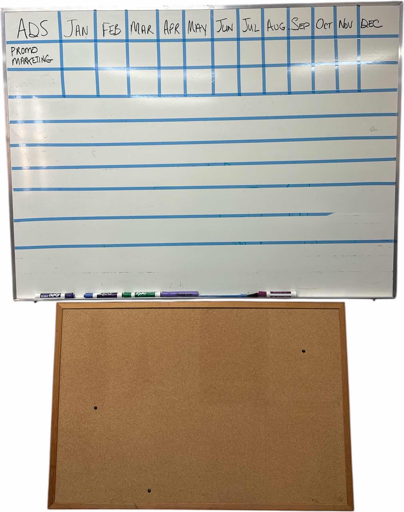 Photo 1 of 3- WHITEBOARD, 2-CORK BOARDS METAL AND WOOD FRAMED
W48” X L36” AND SMALLER
