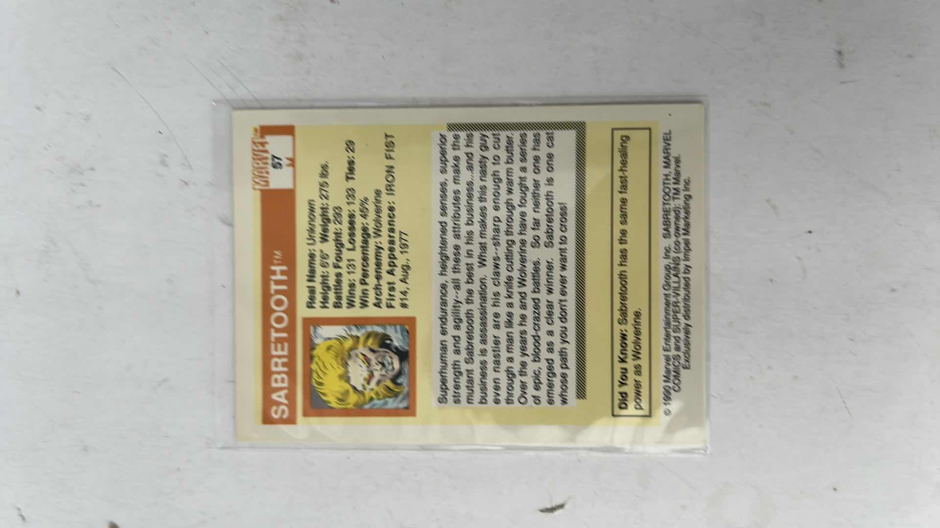 Photo 1 of 1990 IMPEL MARVEL UNIVERSE SUPER-VILLIANS CARD 57 SABRETOOTH