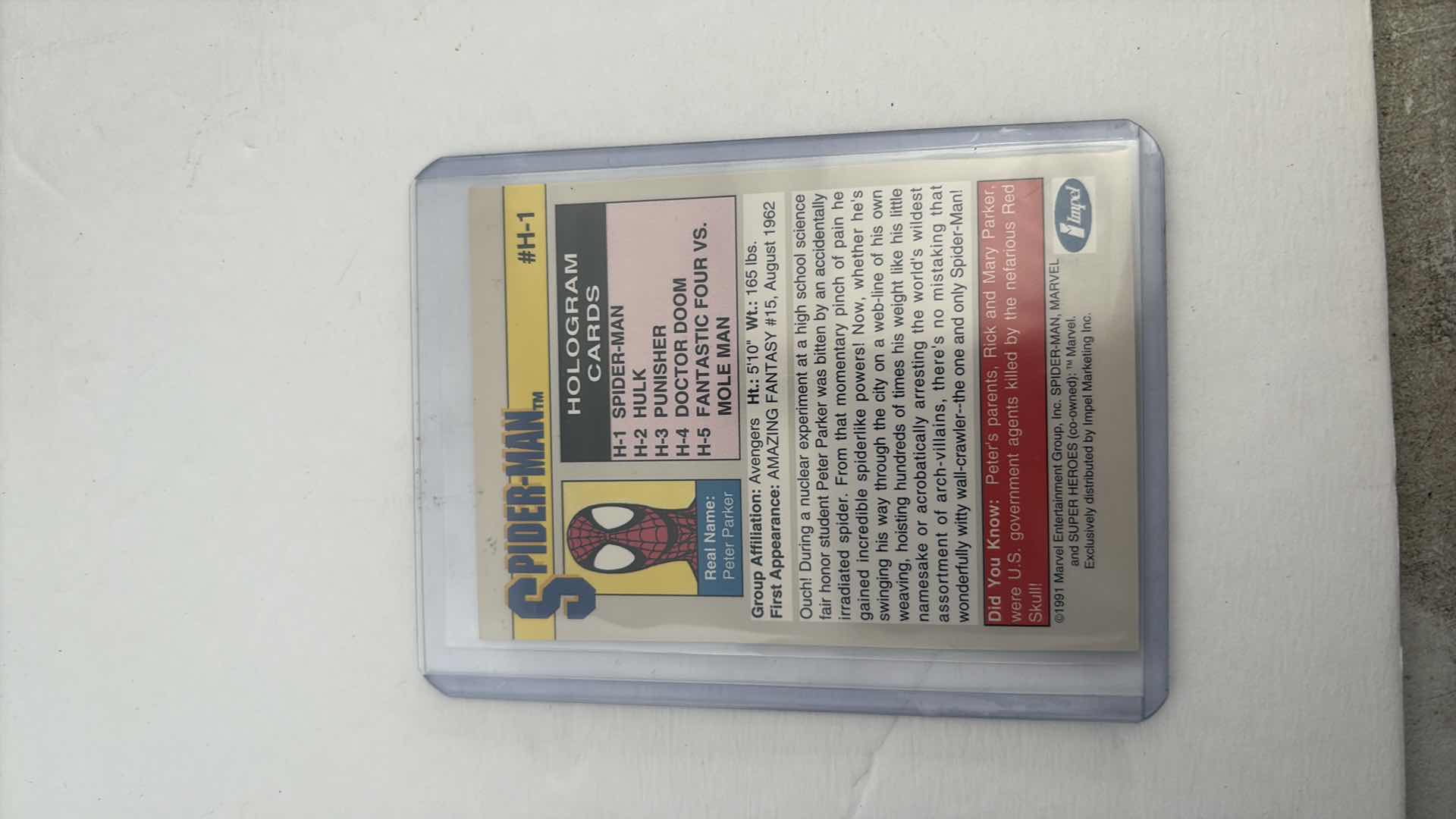 Photo 1 of MARVEL IMPEL TRADING CARD HOLOGRAPHIC “ SPIDER-MAN “ SERIES II CARD #H-1