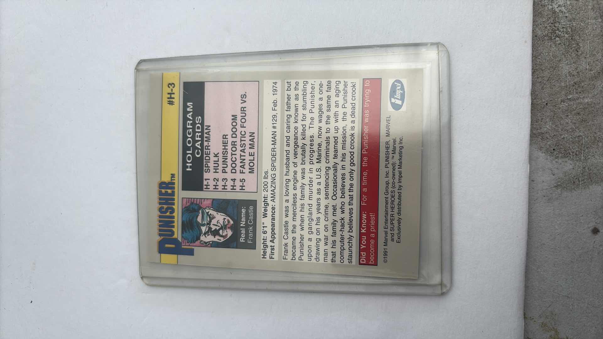 Photo 1 of MARVEL IMPEL TRADING CARD HOLOGRAPHIC “ PUNISHER “ SERIES II CARD #H-3