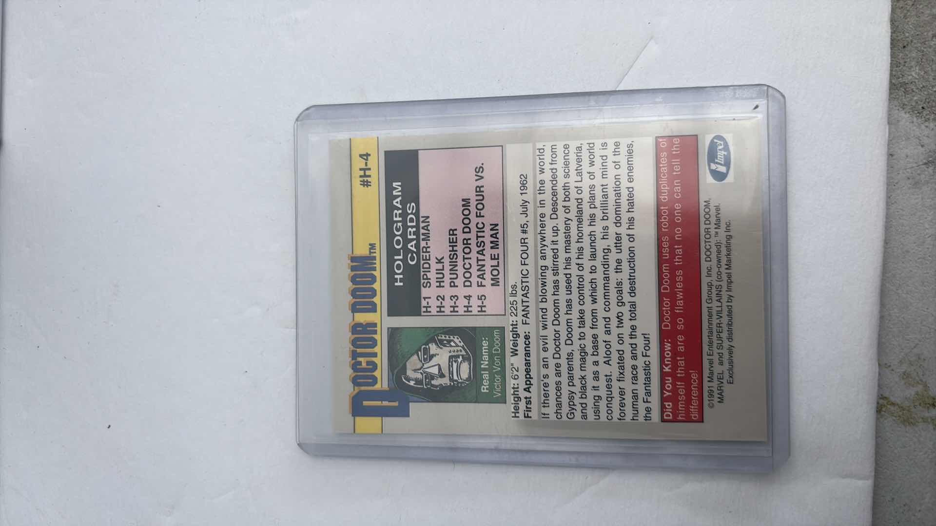 Photo 1 of MARVEL IMPEL TRADING CARD HOLOGRAPHIC “ DOCTOR DOOM  “ SERIES II CARD #H-4