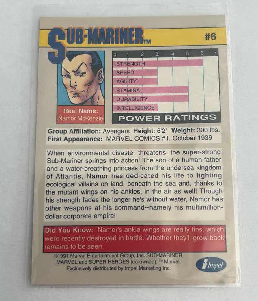 Photo 1 of MARVEL IMPEL TRADING CARD “ SUB-MARINER “ SERIES II CARD #6
