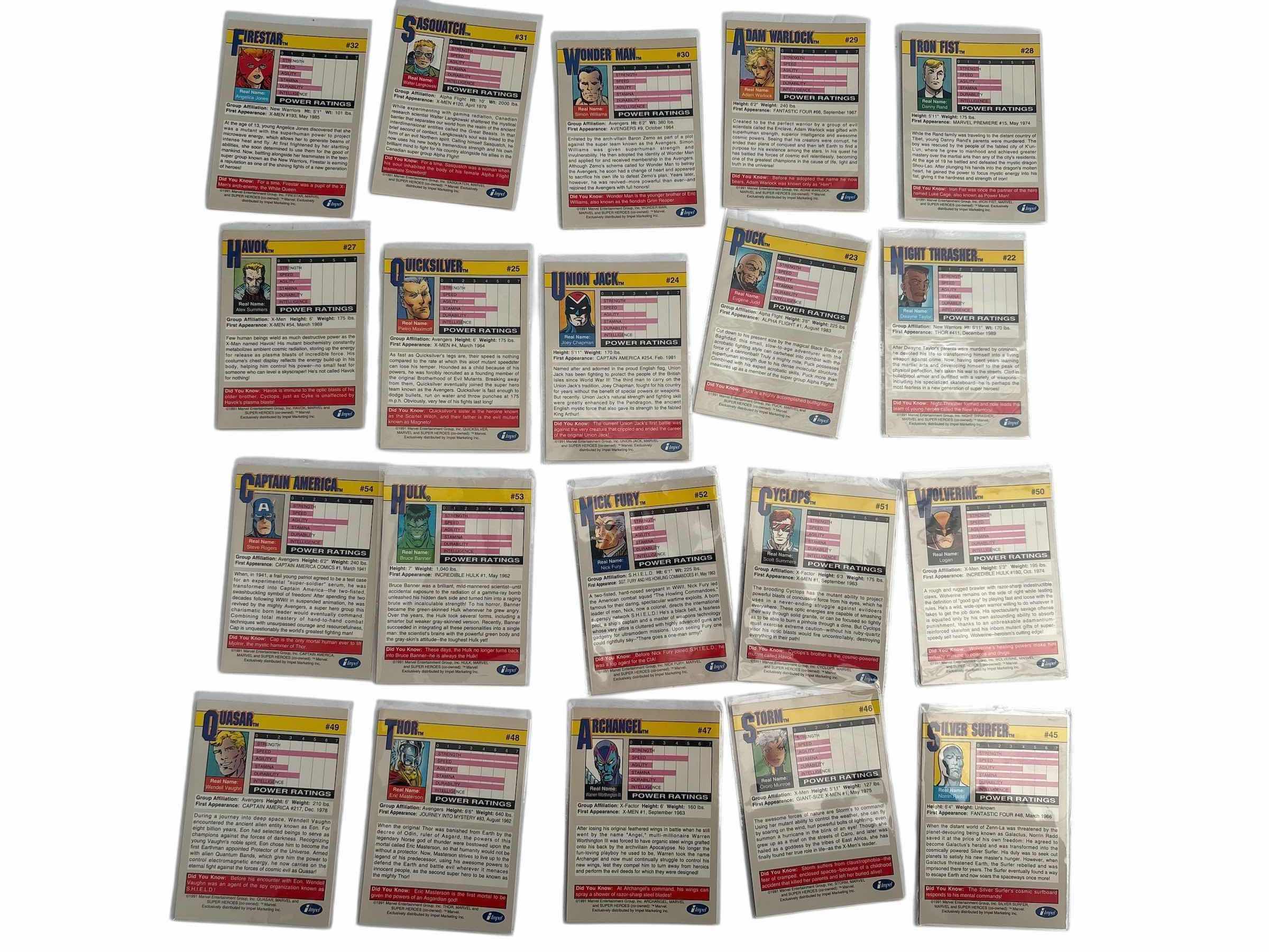 Photo 1 of 20-1991 MARVEL IMPEL TRADING CARDS SERIES II  RANDOM