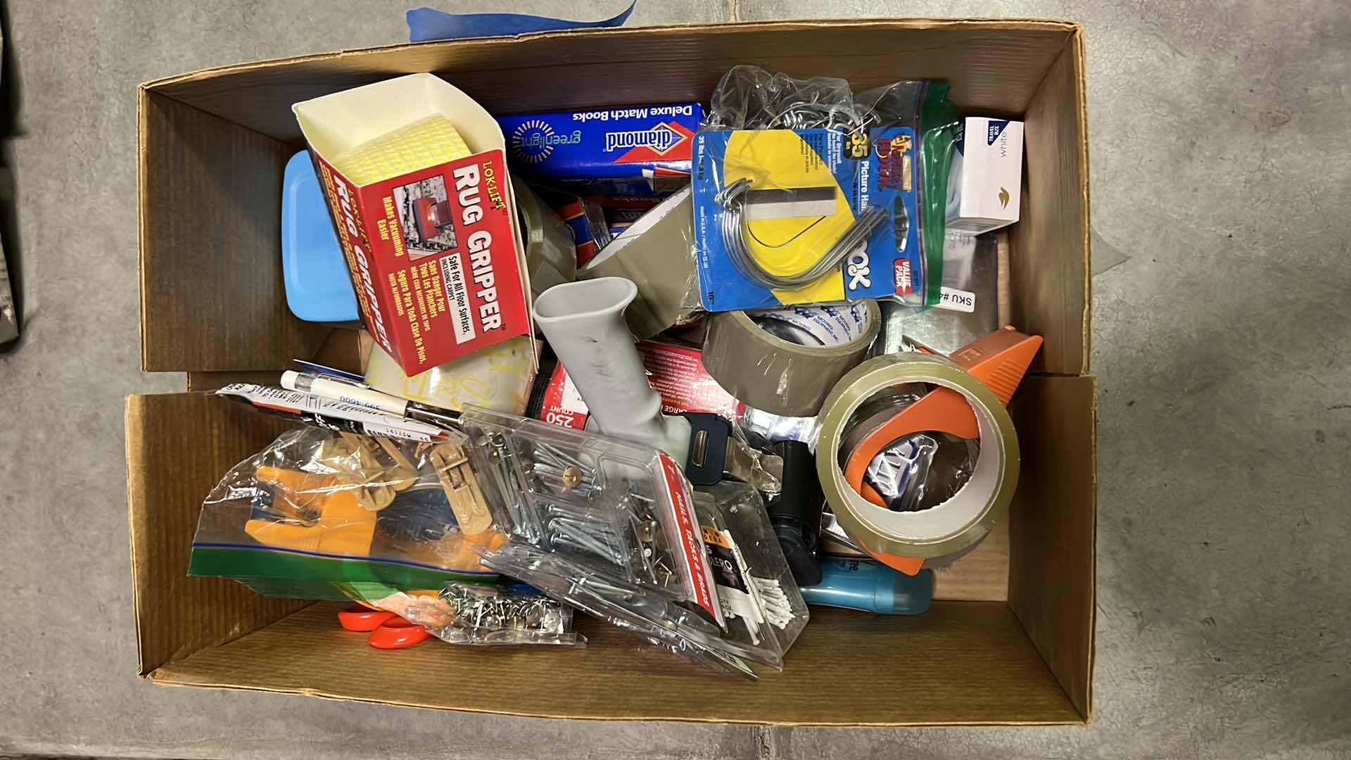 Photo 1 of ASSORTED BOX OF GARAGE ITEMS INCLUDING TAPE