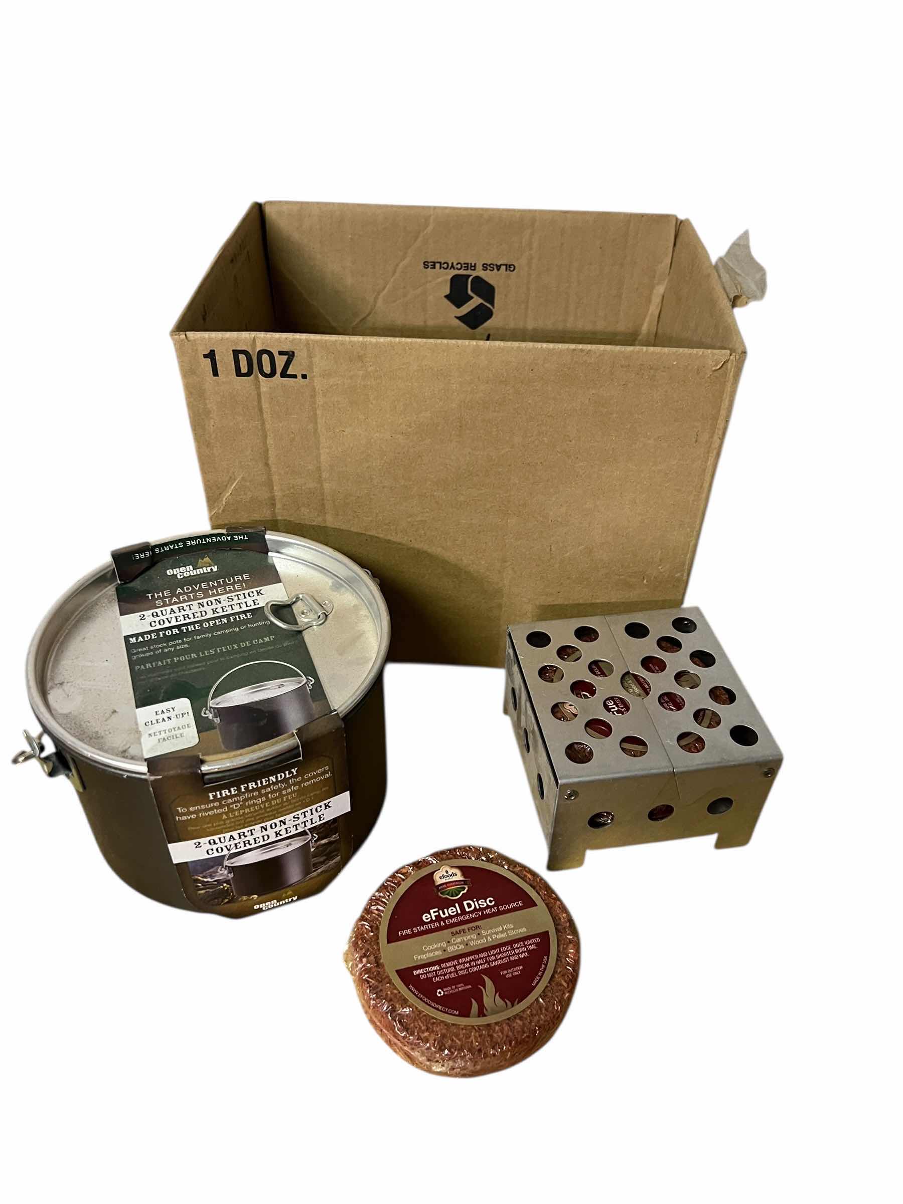 Photo 1 of BOX OF SELF STARTER EFUEL DISCS AND 2 QUART COVERED KETTLE