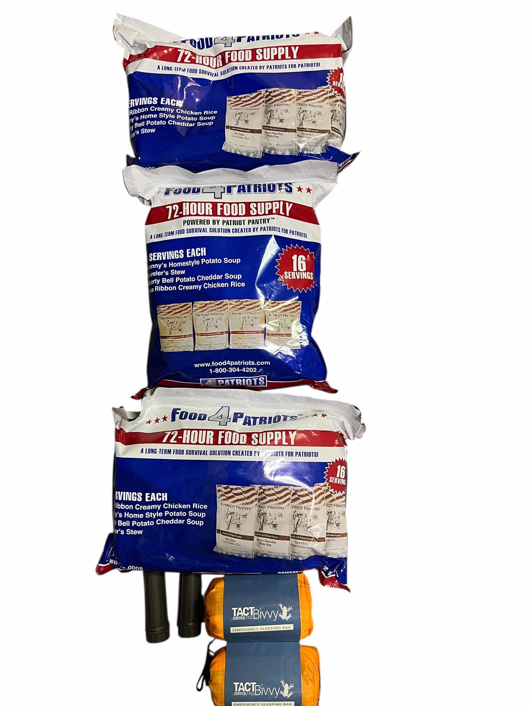 Photo 1 of 72-HOUR FOOD SUPPLY PACKAGES (3 BAGS) AND EMERGENCY SLEEPING BAGS AND MATCHES