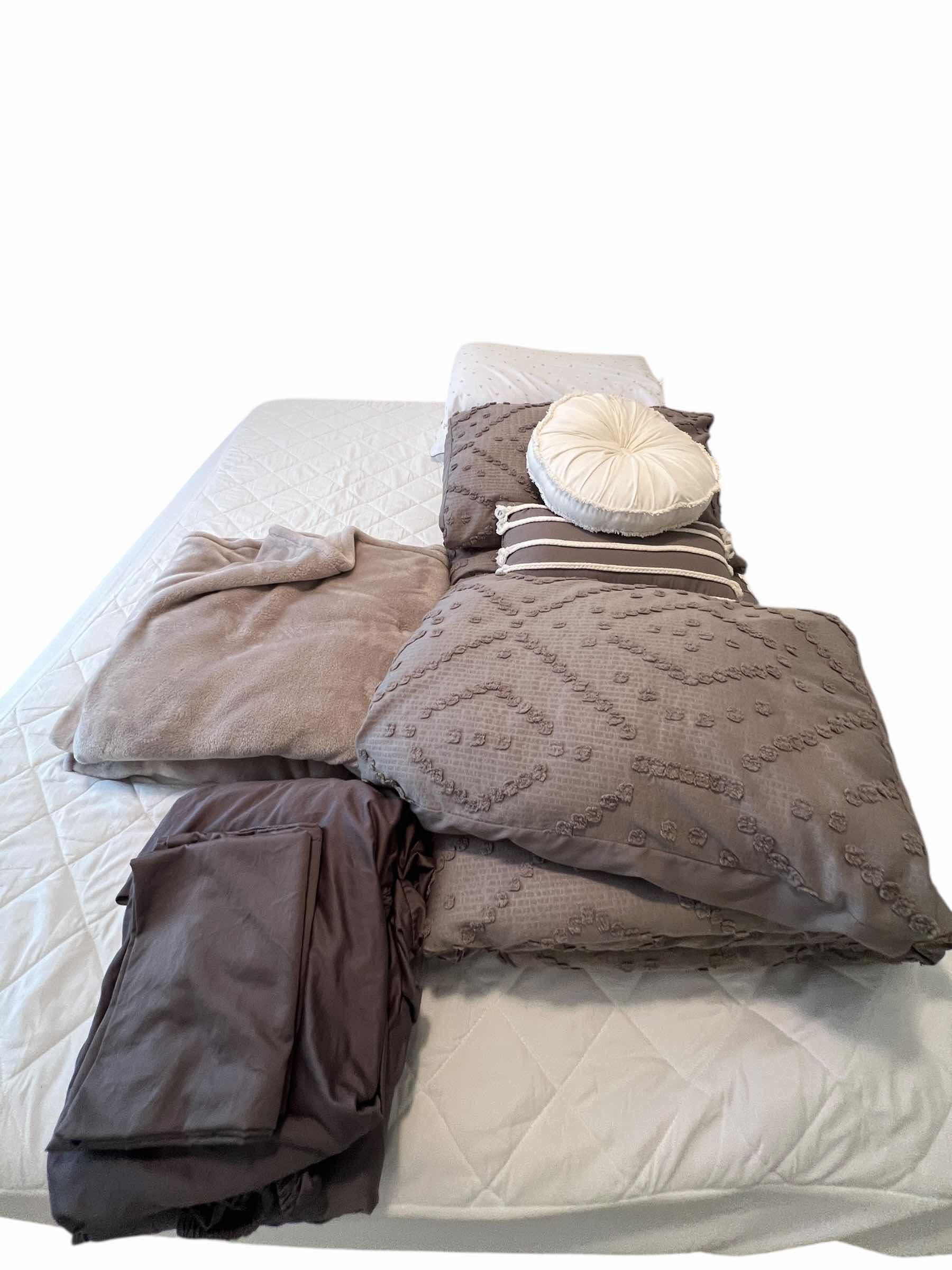 Photo 1 of ASSORTED GREY QUEEN SIZE BED COMFORTER AND LINENS WITH TWO REGULAR SIZE PILLOWS
