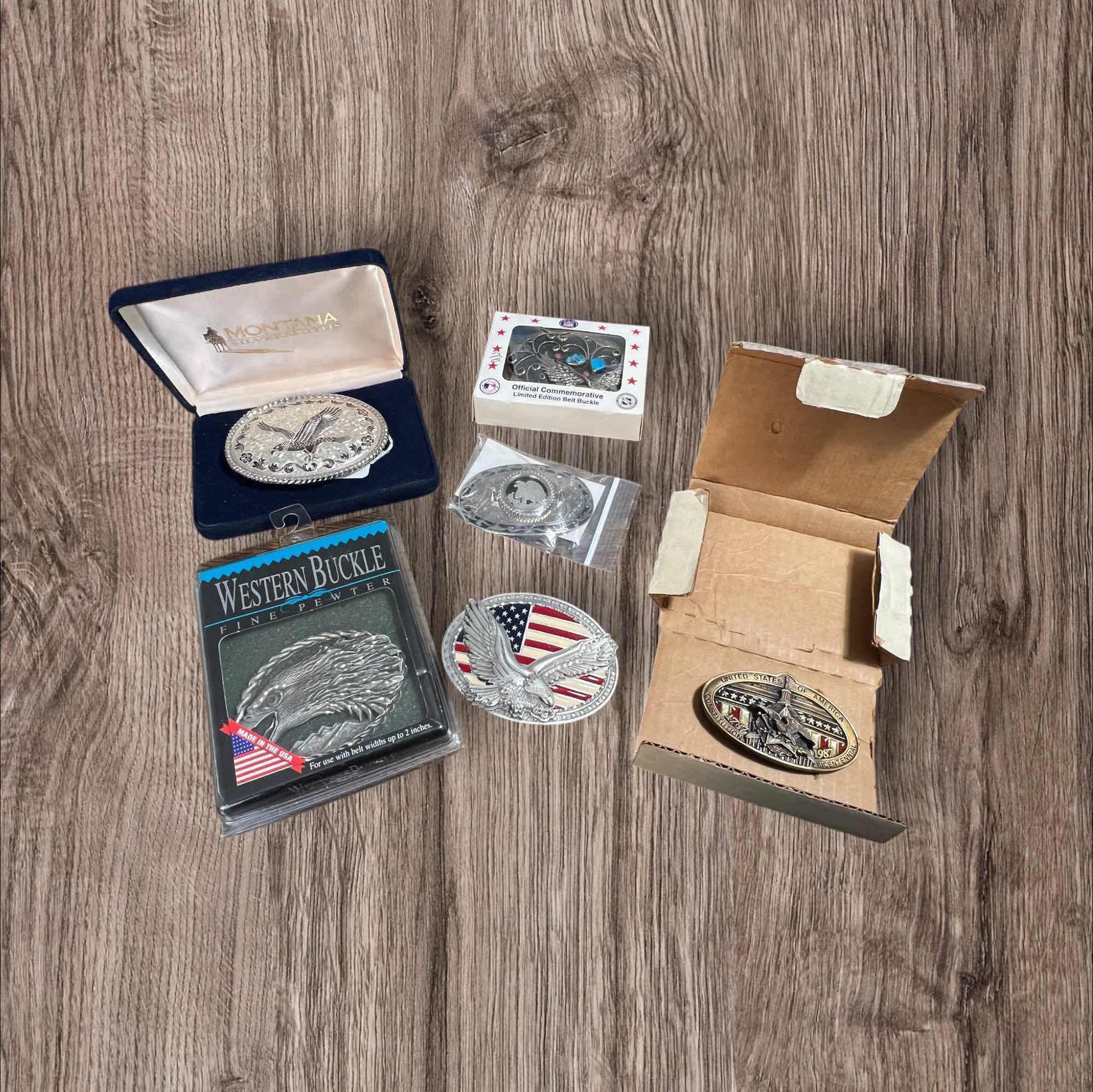 Photo 1 of 6 ASSORTED BELT BUCKLES WITH EAGLE THEMES DIFFERENT COLORS AND SIZES