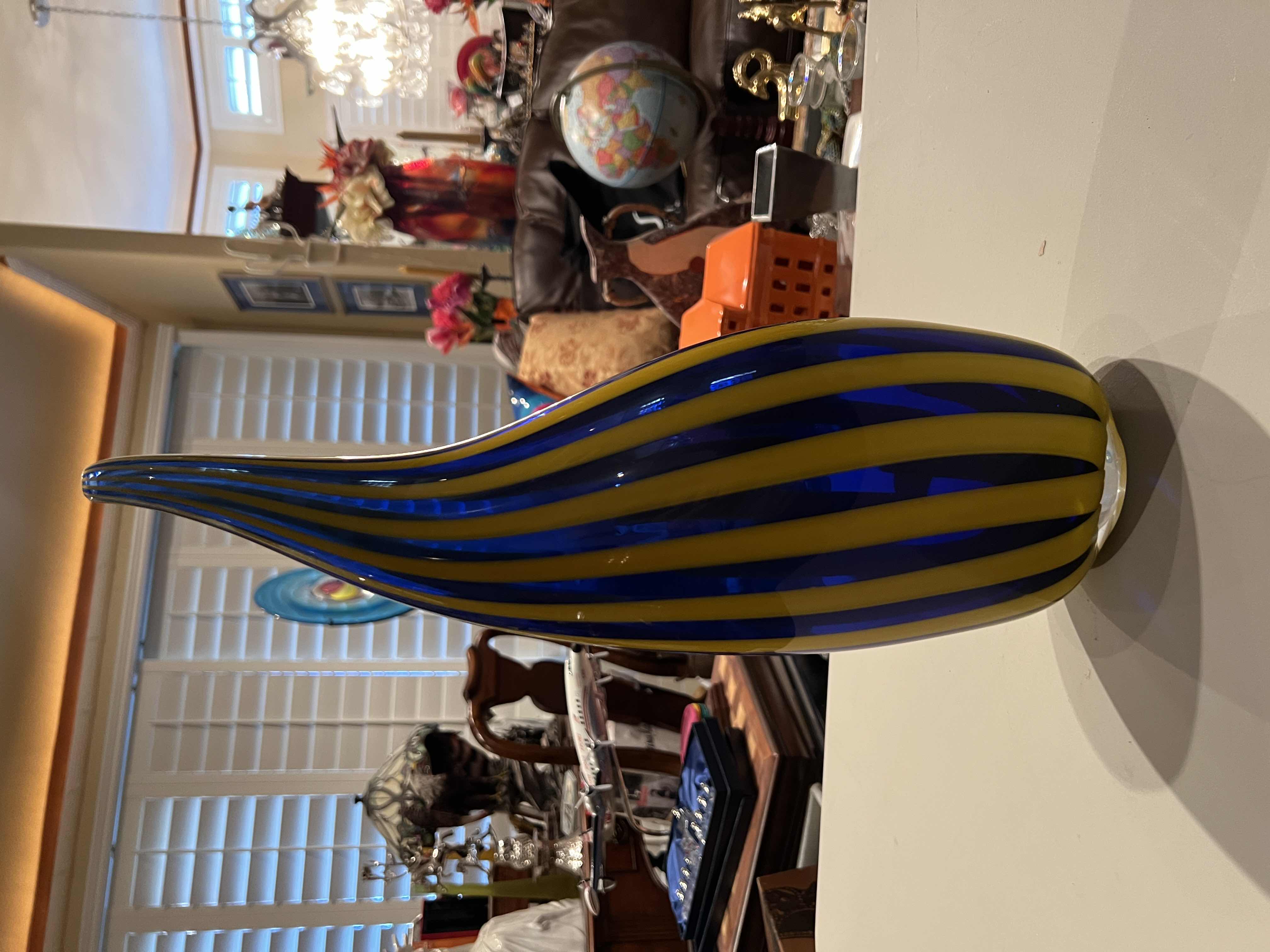 Photo 1 of MURANO GLASS BLUE AND YELLOW STRIPED DECOR 22” TALL