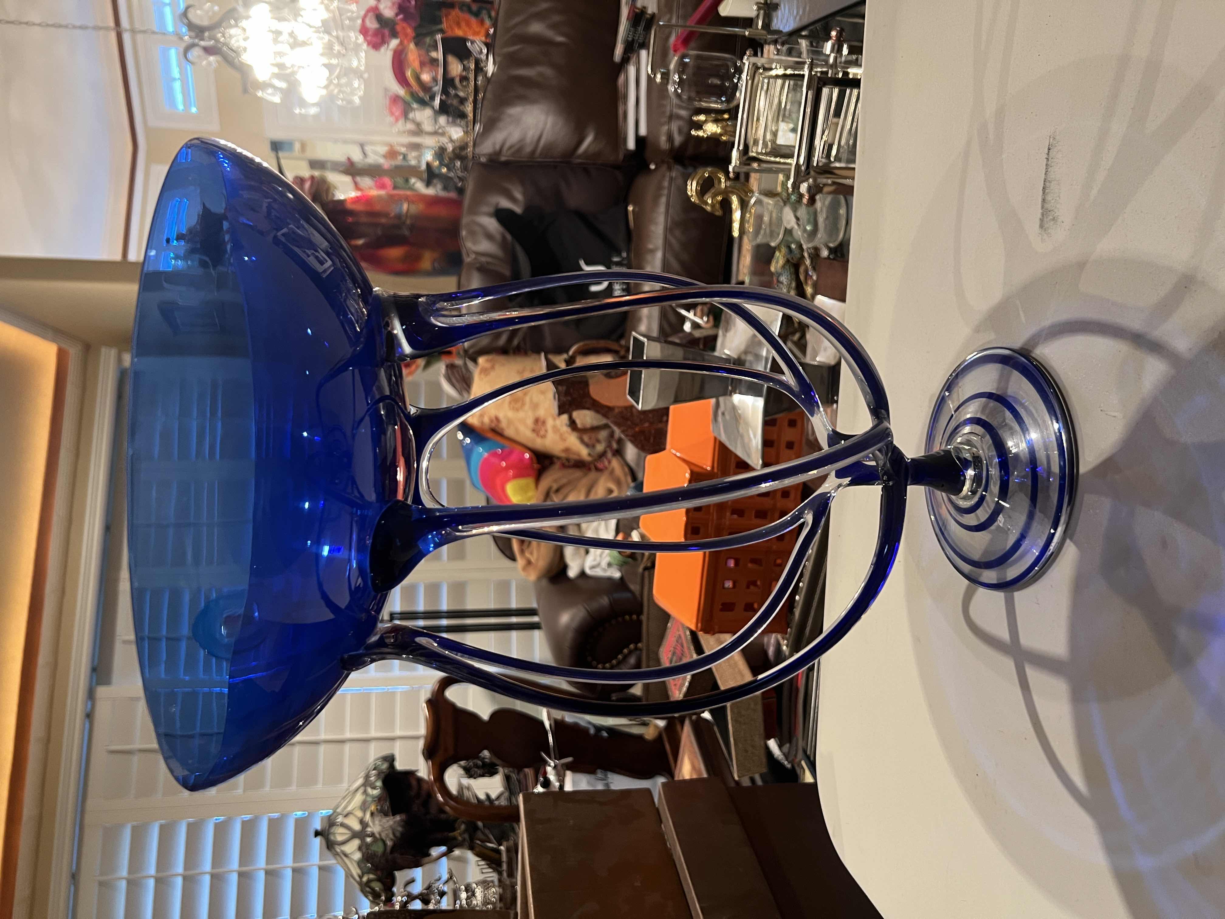 Photo 1 of COBALT BLUE AND CLEAR GLASS DECORATION 20” TALL