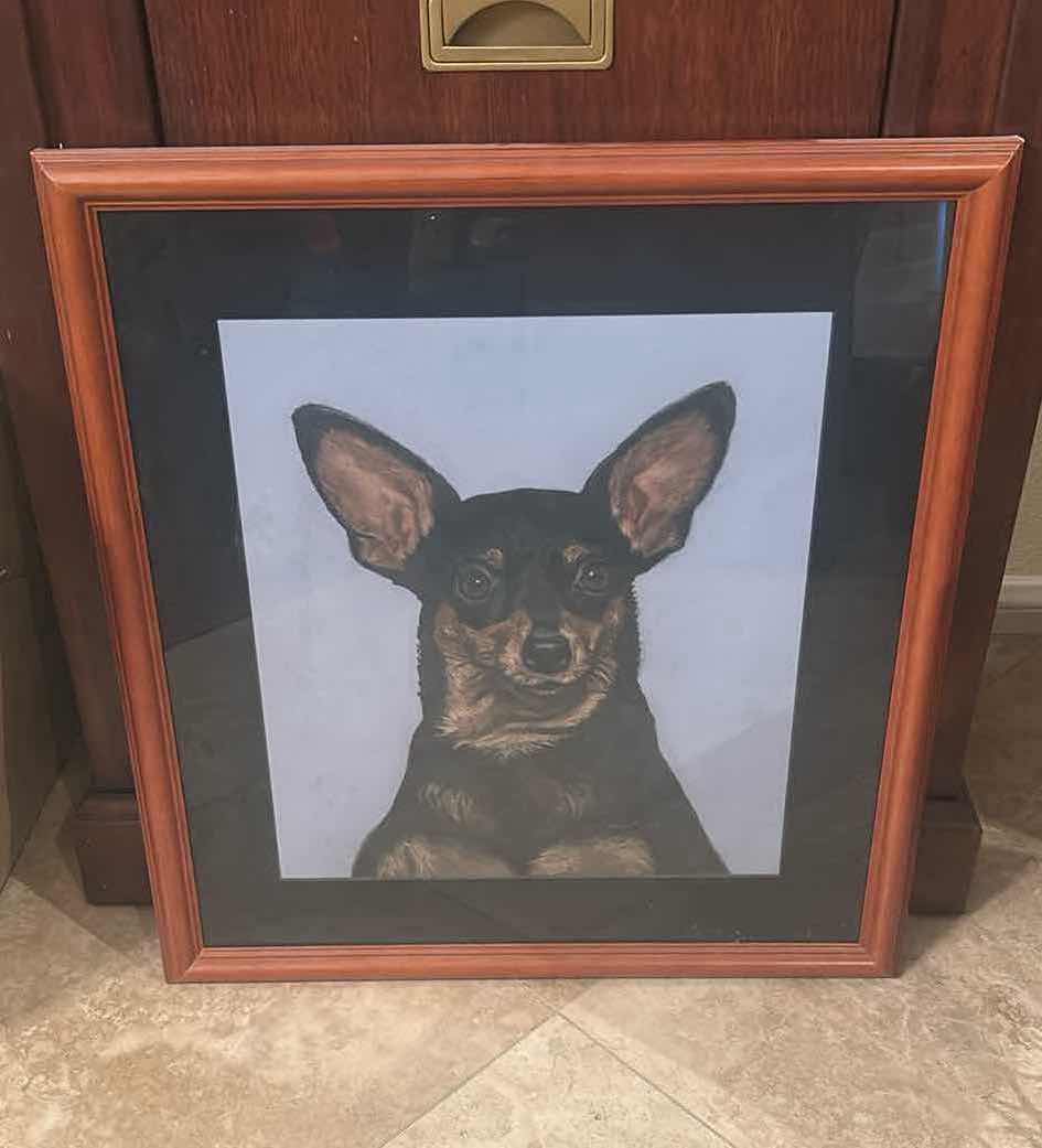 Photo 1 of BROWN WOOD FRAMED DOG ART 24"X 24"