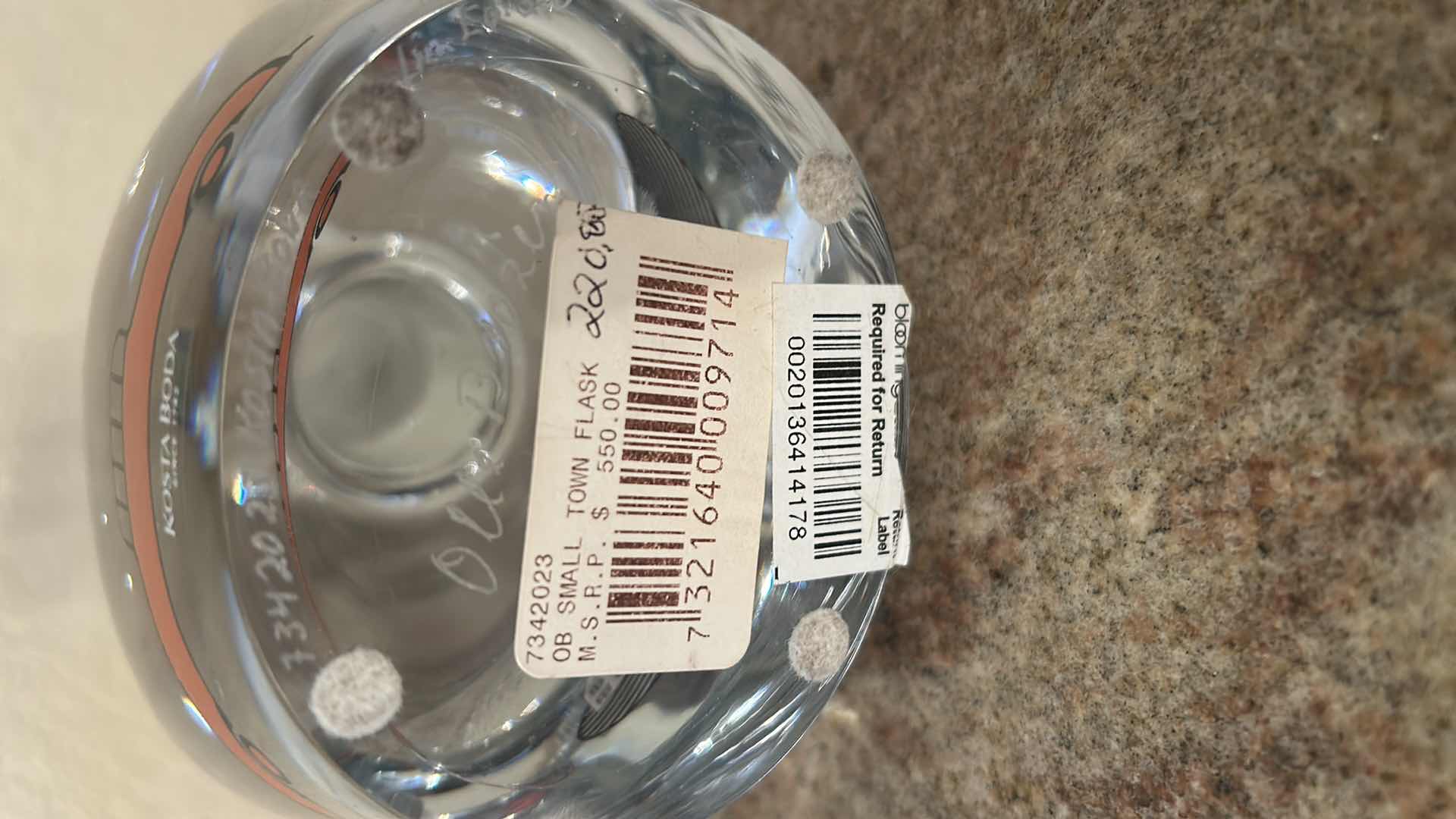 Photo 1 of 2- KOSTA BODA SMALL TOWN FLASK H 8"