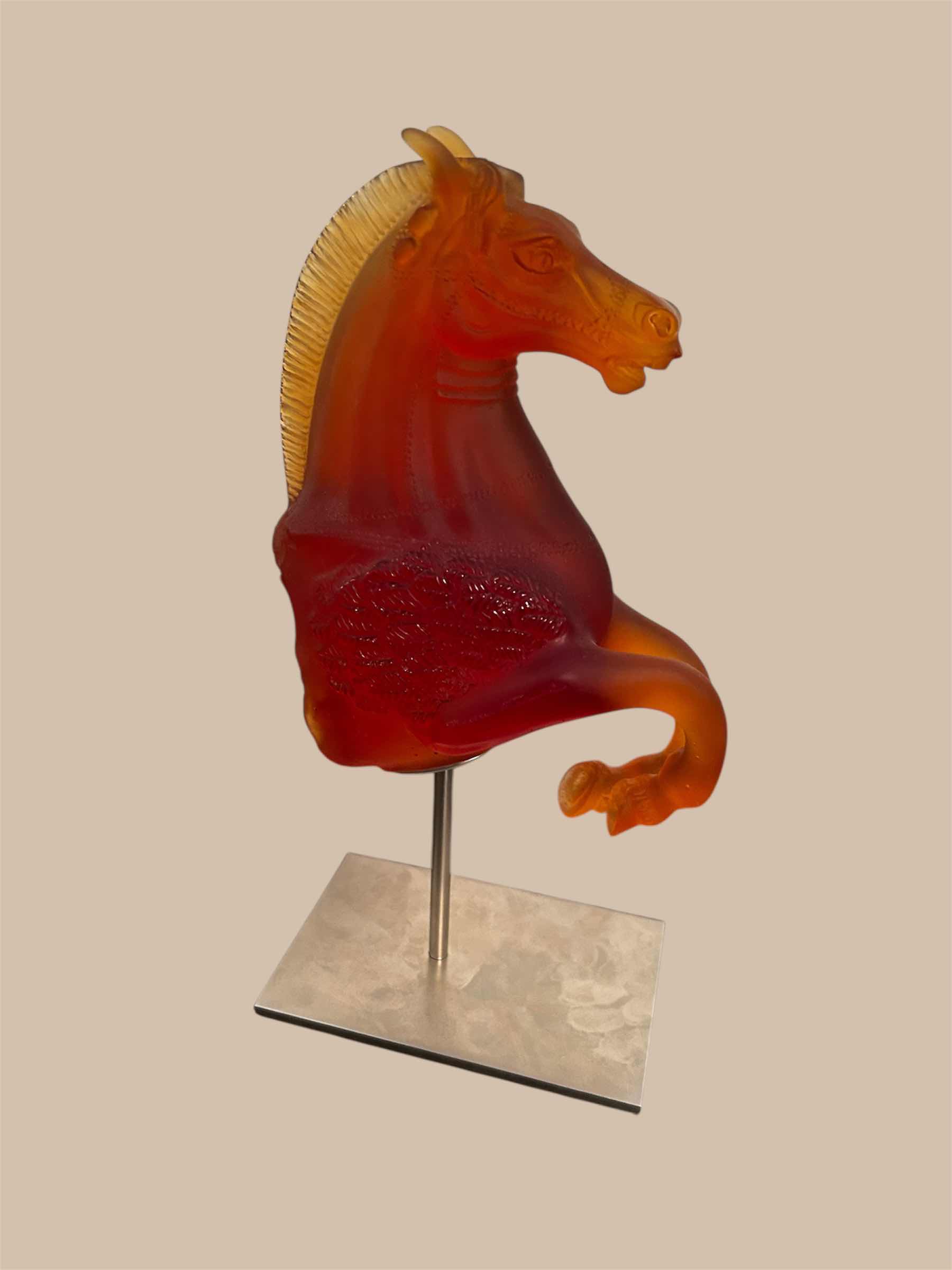 Photo 1 of DAUM CRYSTAL HORSE SCULPTURE " SPIRITED HORSE " ON SILVER STAND H 14"