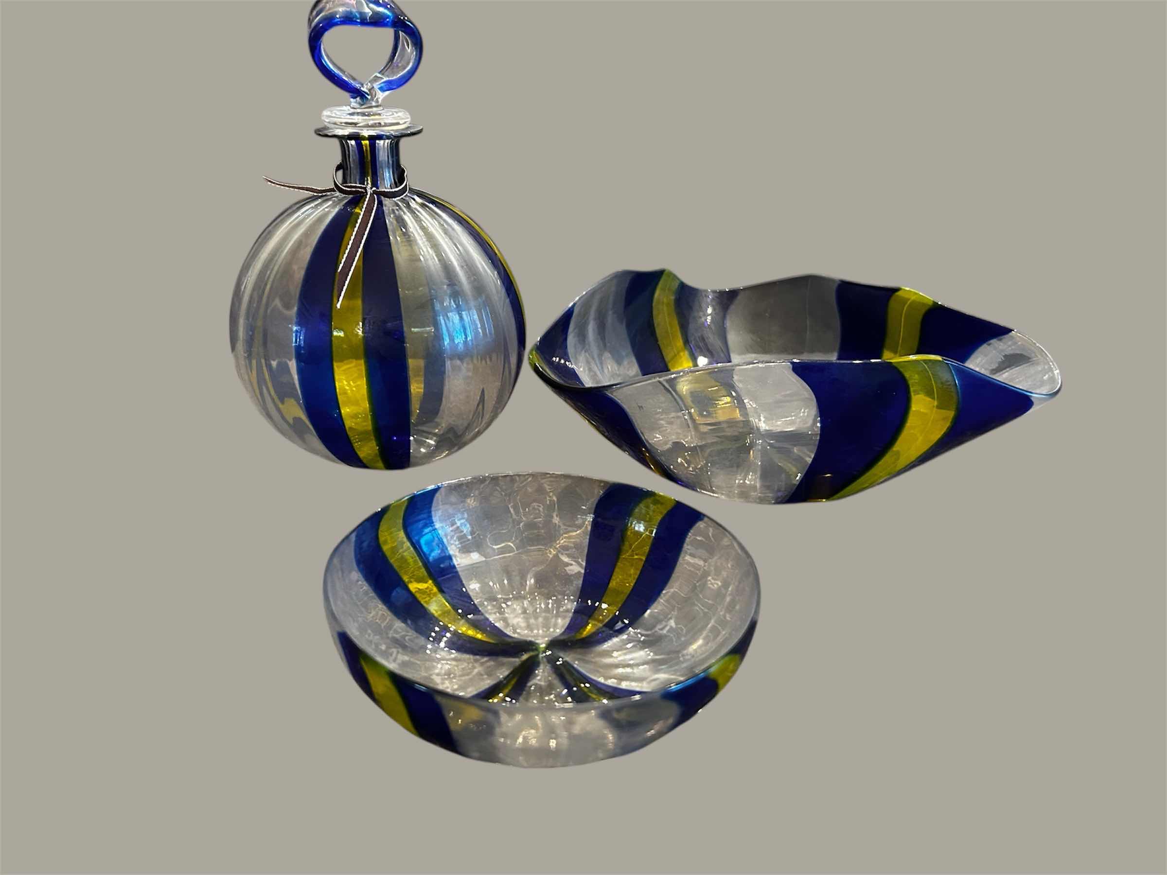 Photo 1 of 3- HAND BLOWN ITALIAN COLLECTION W BLUE YELLOW ACCENT