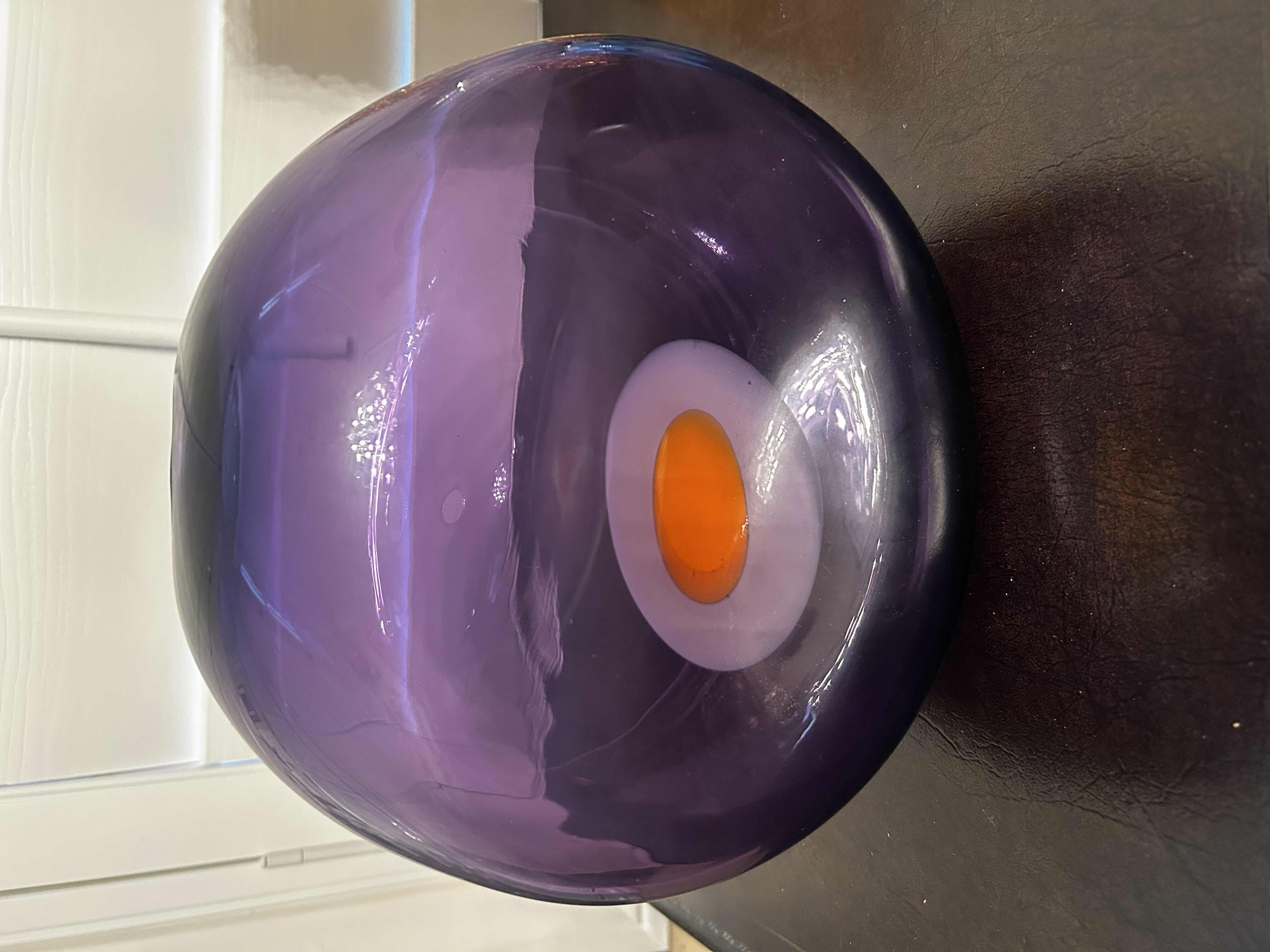 Photo 1 of BULLSEYE PURPLE ORANGE VASE H 9" RETAIL $235