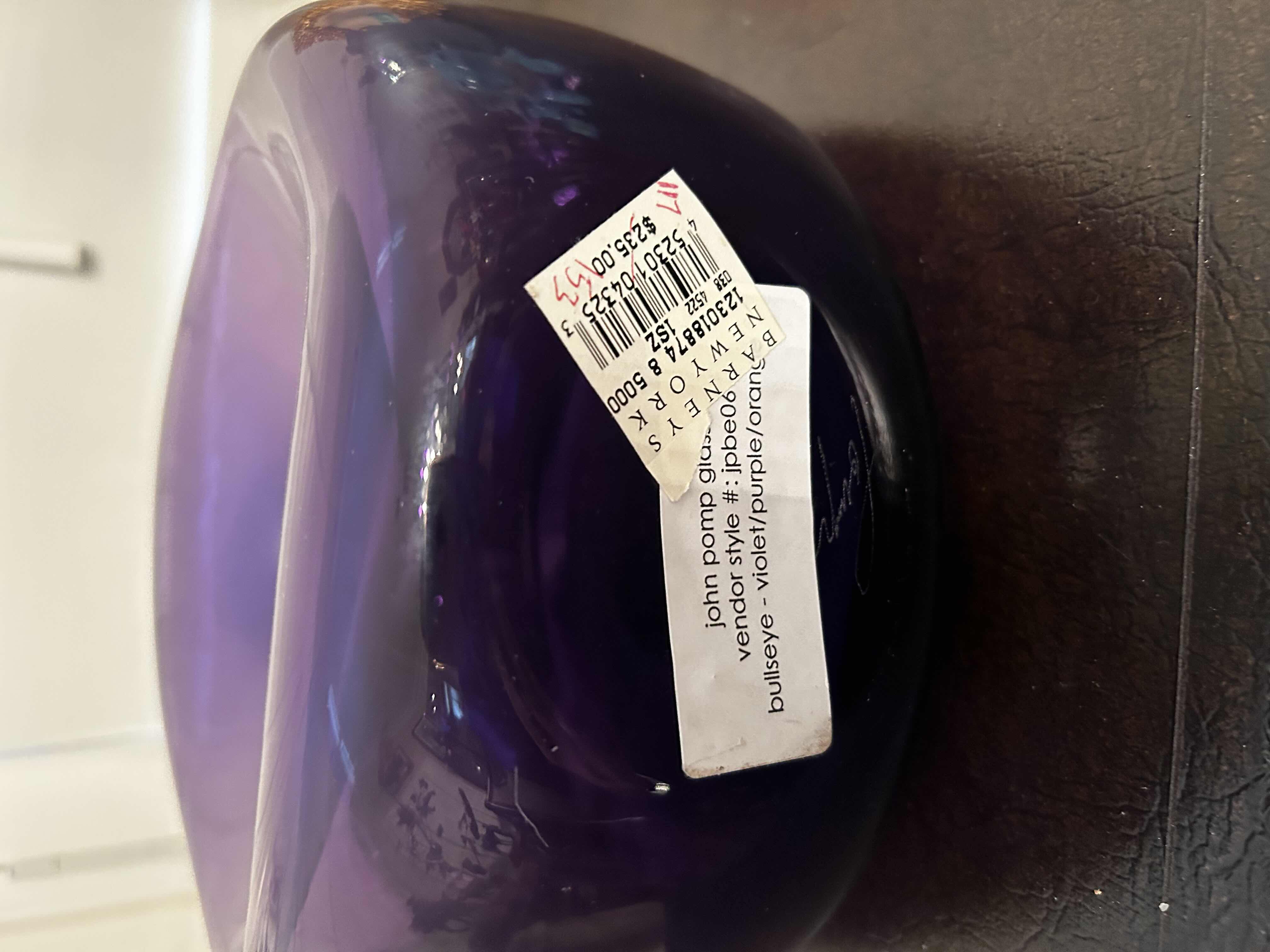 Photo 1 of BULLSEYE PURPLE ORANGE VASE H 9" RETAIL $235