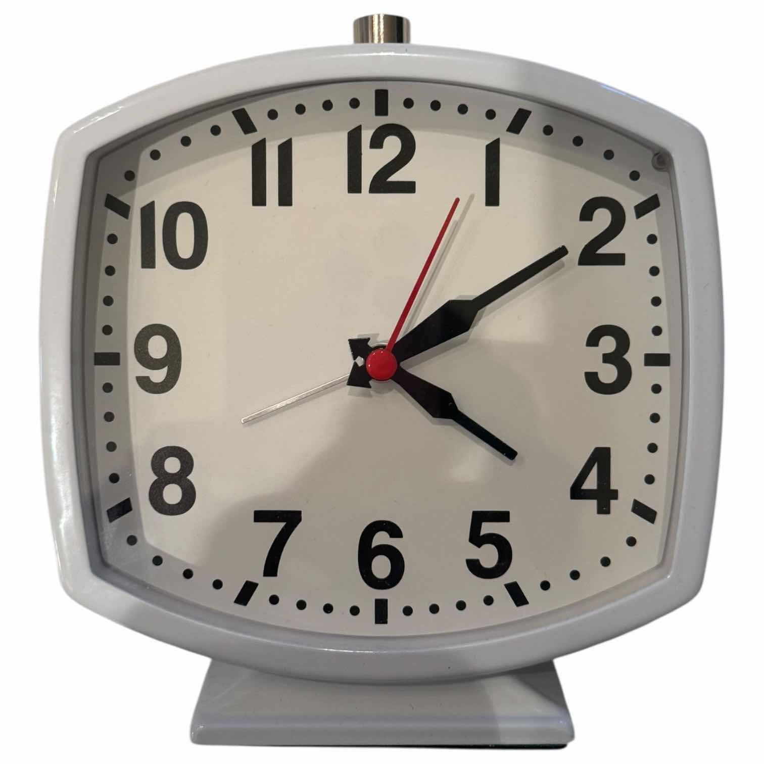 Photo 1 of 2- ASHTON SUTTON METAL ANALOG ALARM CLOCK WHITE 5” X 2” X H5.25”