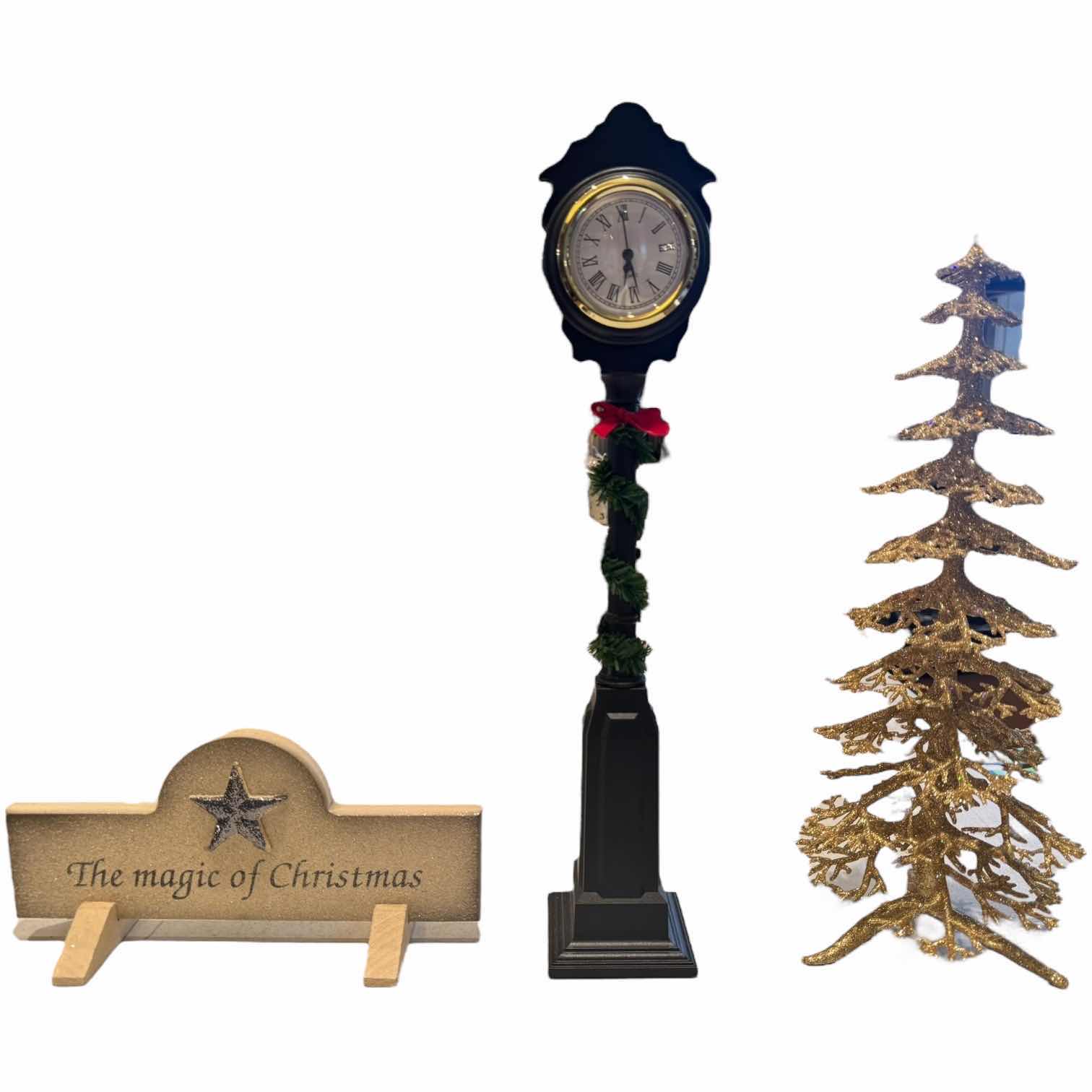 Photo 1 of 3- BLACK ANALOG CLOCK CHRISTMAS STAR RUSTIC WOODEN STAND CHRISTMAS TREE DECORATION H10”