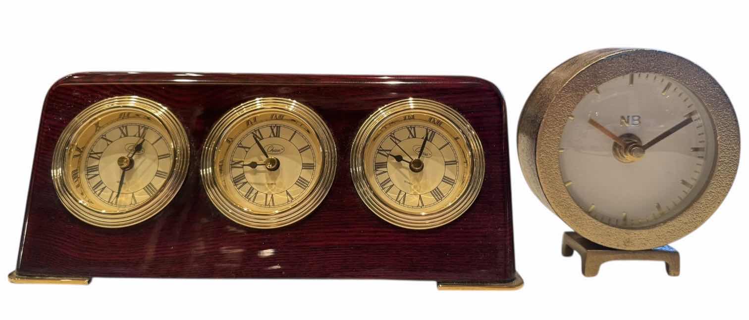 Photo 1 of CHASS CLOCK SET DESKTOP AND NEW BERKUS GOLD TONE CLOCK 9” X 2” X H3.5”