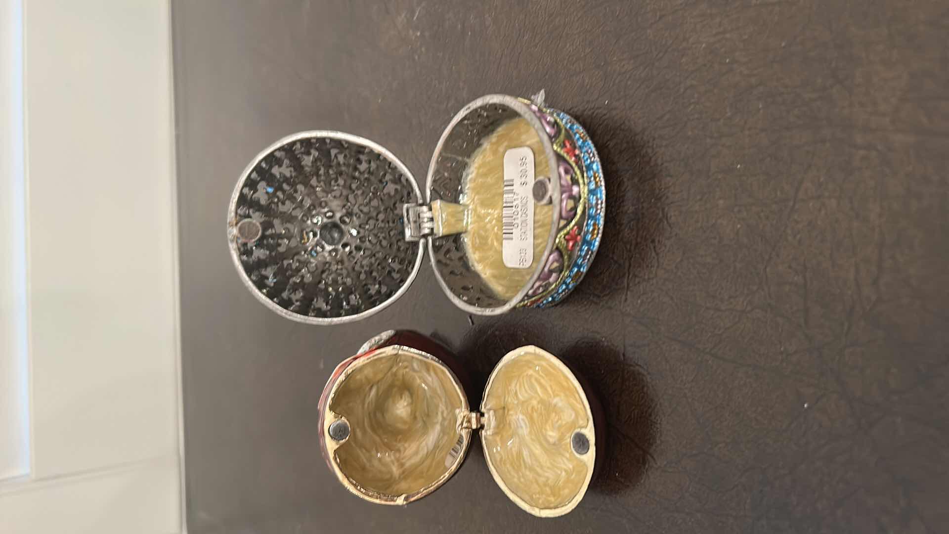 Photo 1 of 2-COLLECTION OF ORNATE CRYSTAL STUDDED TRINKET BOXES APPLE CROWN W MAIL BOX