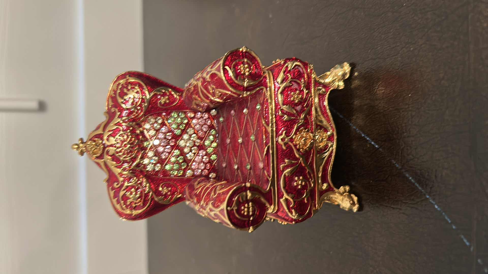 Photo 1 of 2- COLLECTABLE ORNATE CRYSTAL STUDDED TRINKET BOXES THRONE CHAIR PURPLE FLOWER