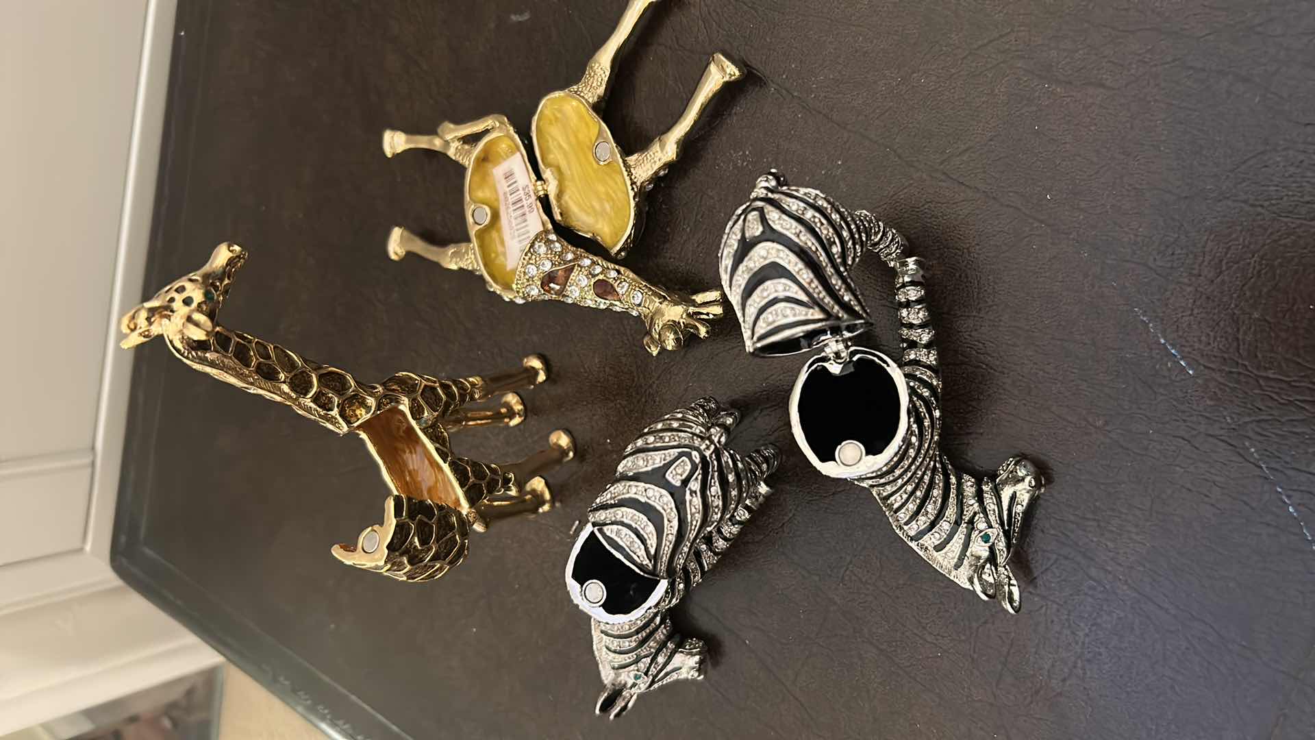 Photo 1 of 4- COLLECTABLE ORNATE CRYSTAL STUDDED TRINKET BOXES ZEBRA GIRAFFE
