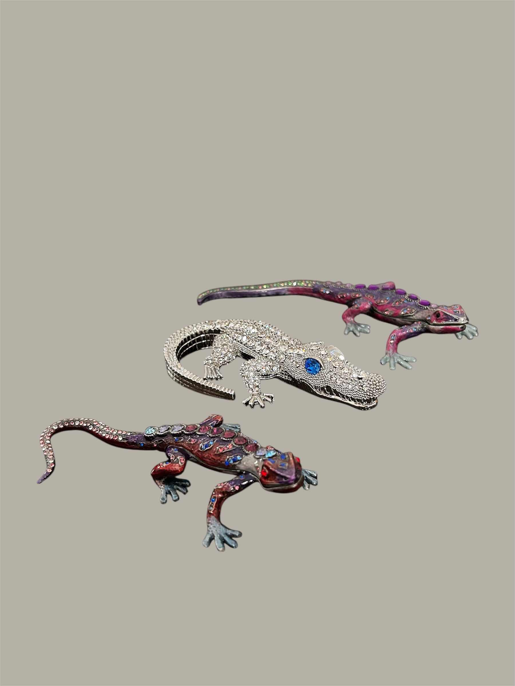 Photo 1 of 3- COLLECTABLE ORNATE CRYSTAL STUDDED TRINKET BOXES LIZARDS BULL GATOR